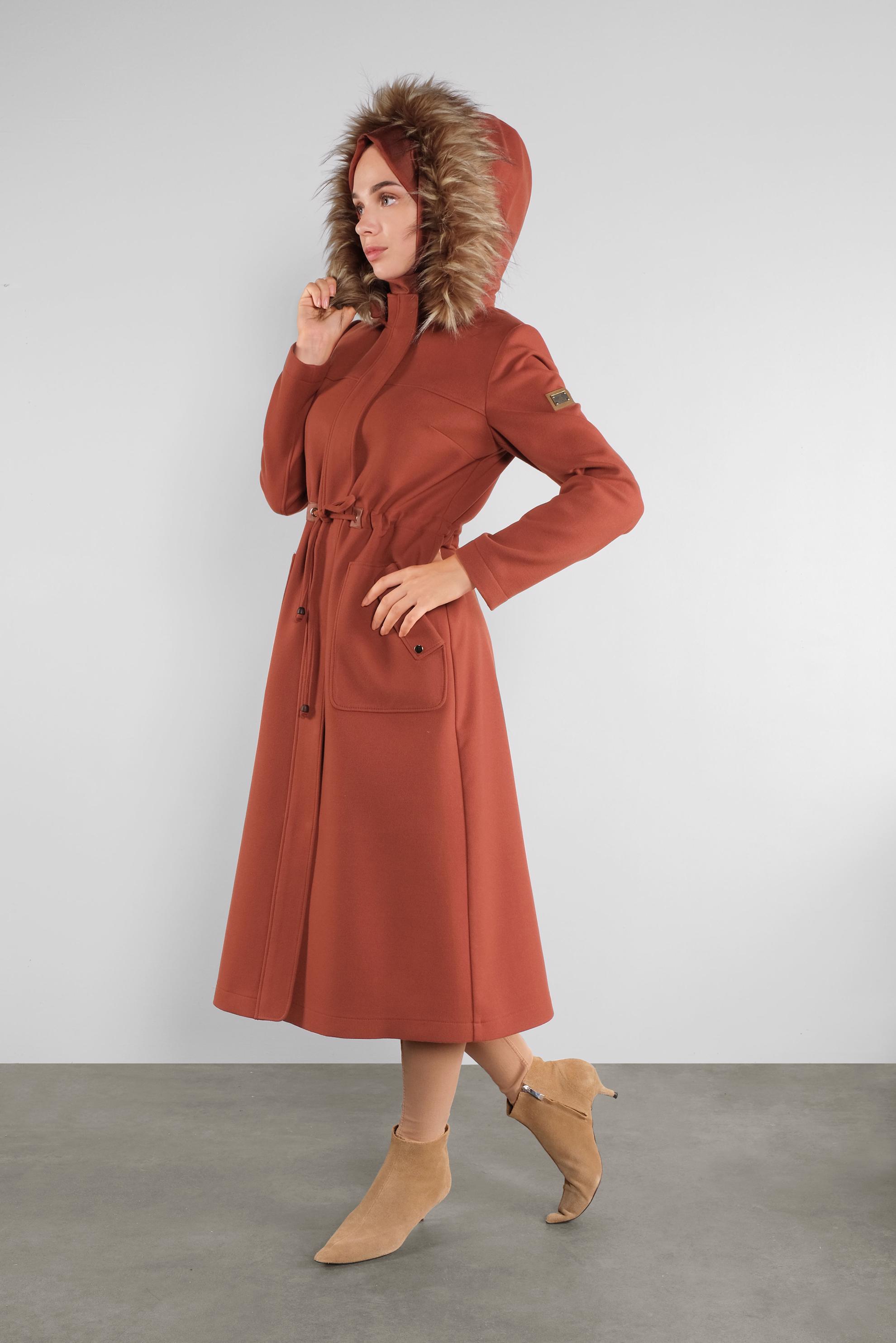 Tesettür giyim TURUNCU KAPÜŞONLU KABAN 90113 