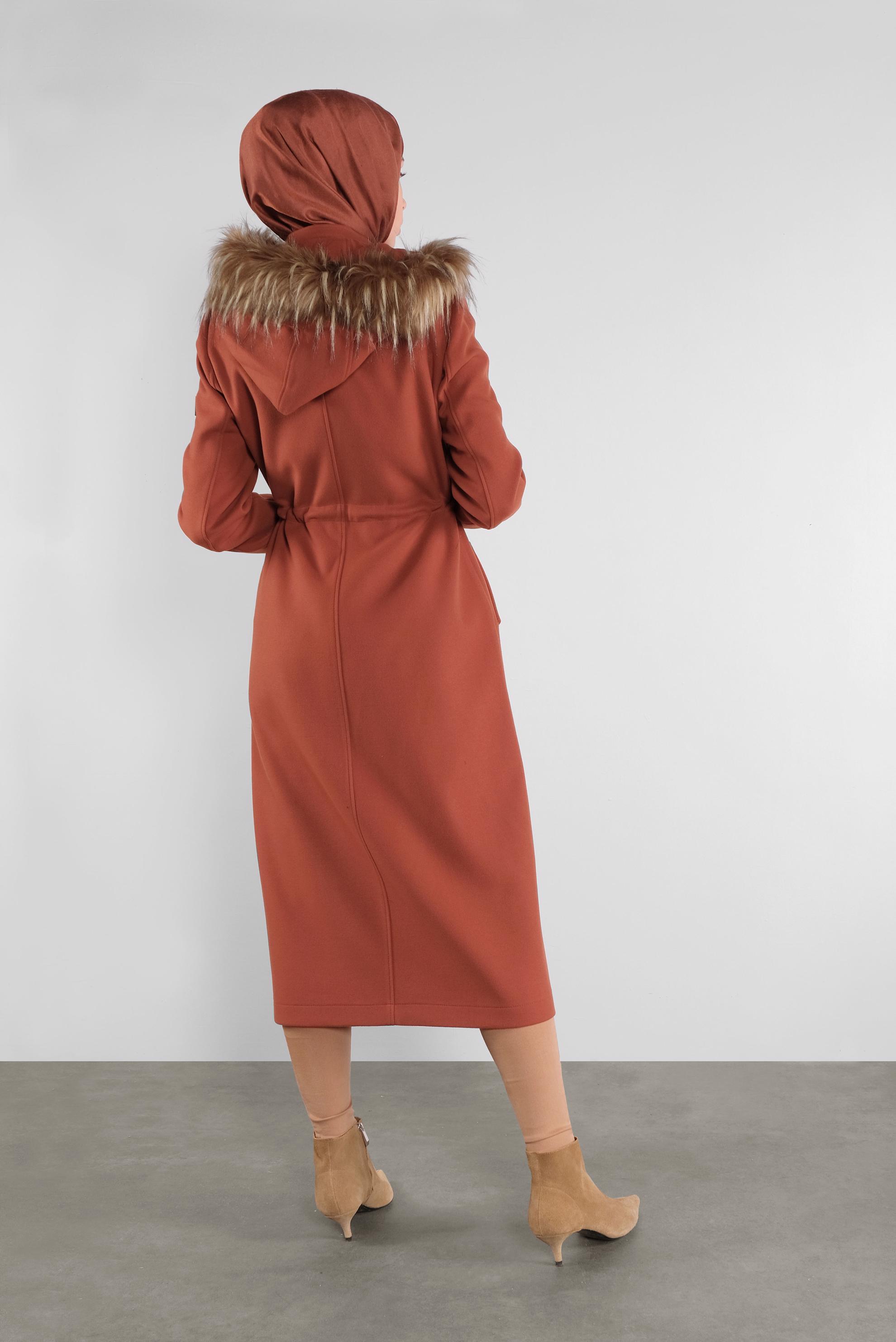 Tesettür giyim TURUNCU KAPÜŞONLU KABAN 90113 