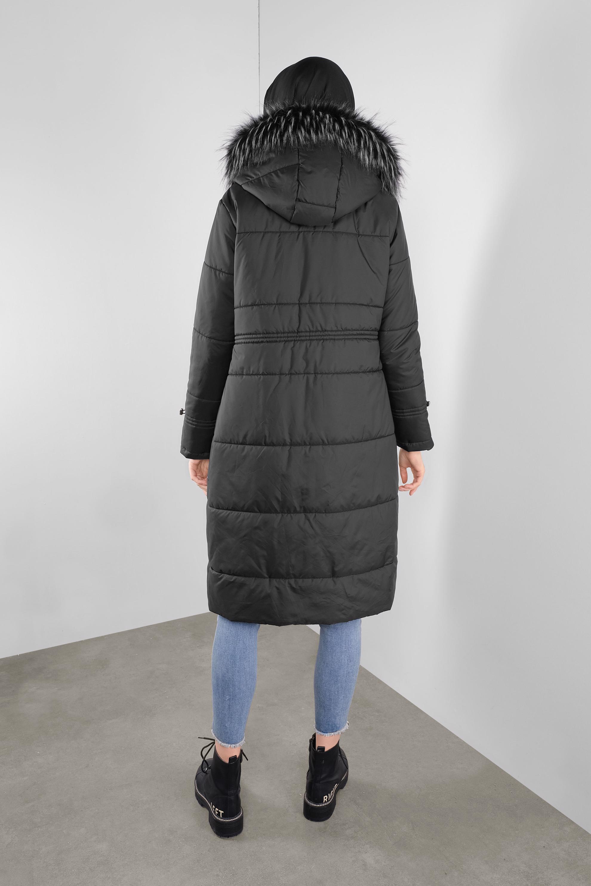 Tesettür giyim SİYAH KAPÜŞONLU ŞİŞME KABAN 90114