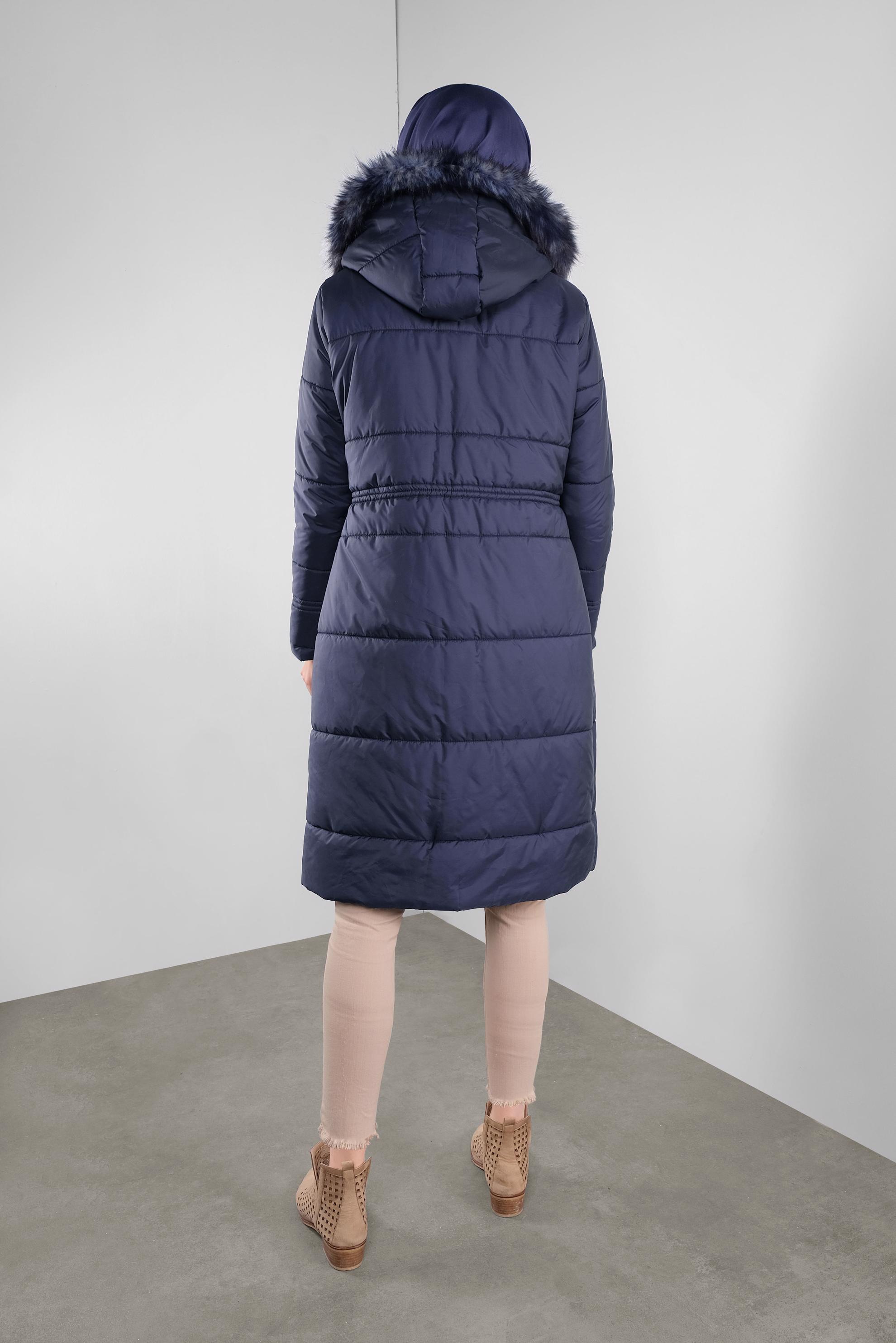 Hijab clothing NAVY BLUE HOODED PUFFER COAT 90114 