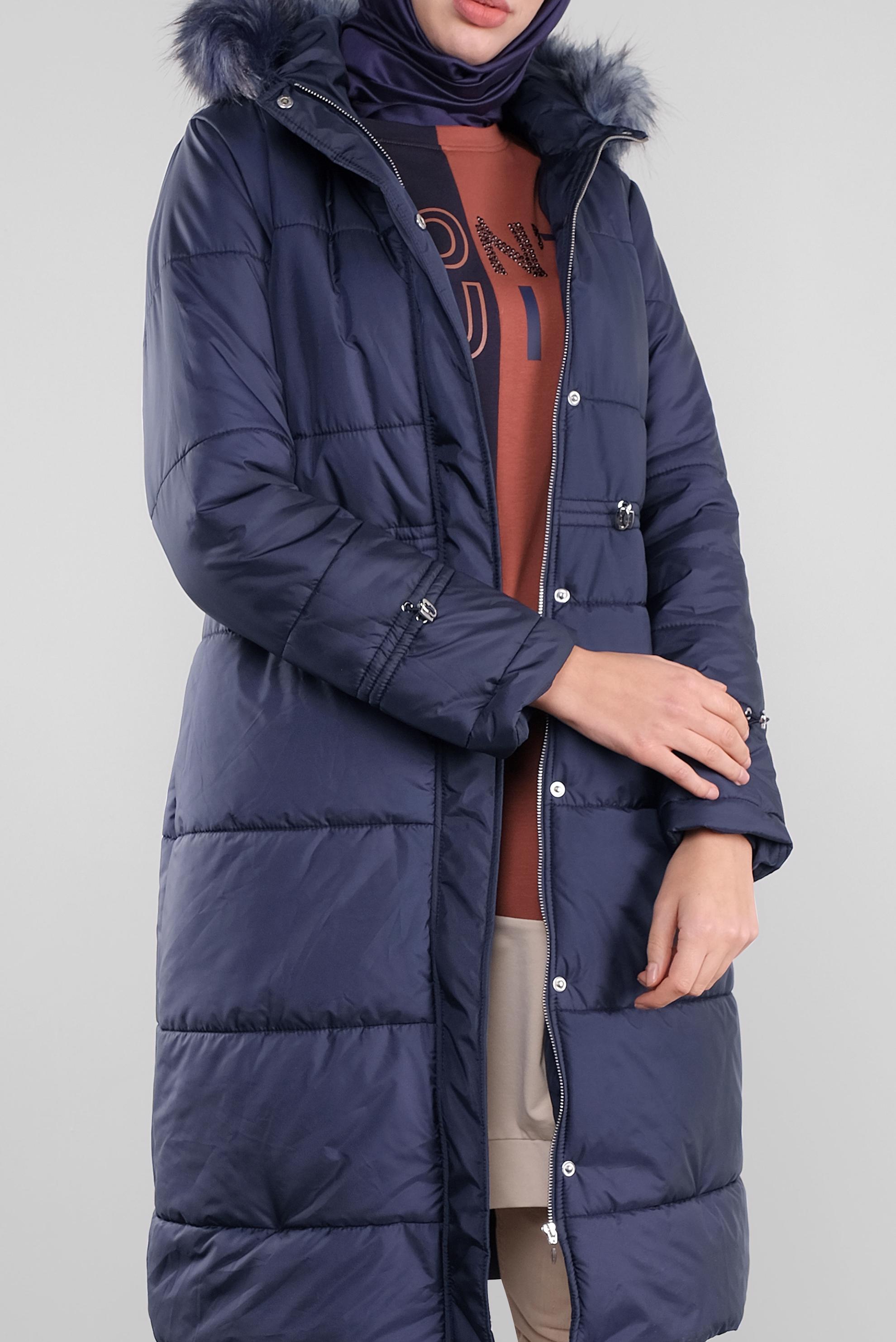 Hijab clothing NAVY BLUE HOODED PUFFER COAT 90114 
