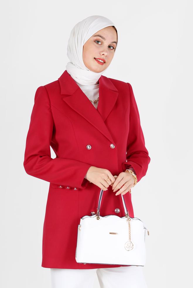 Vêtements hijab  MANTEAU CLASSIQUE BOUTONS 90119 - ALVİNA