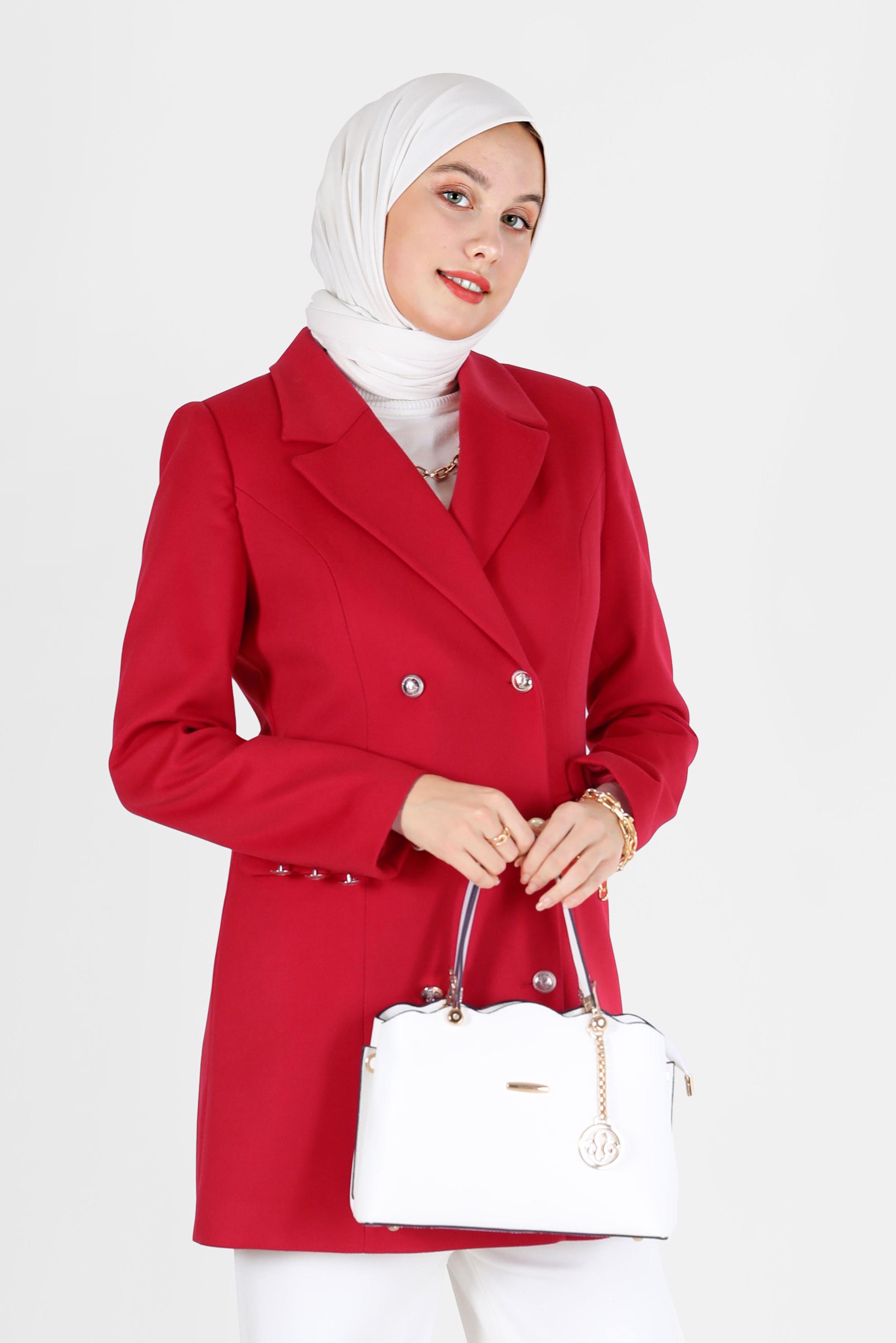 Vêtements hijab ROUGE MANTEAU CLASSIQUE BOUTONS 90119