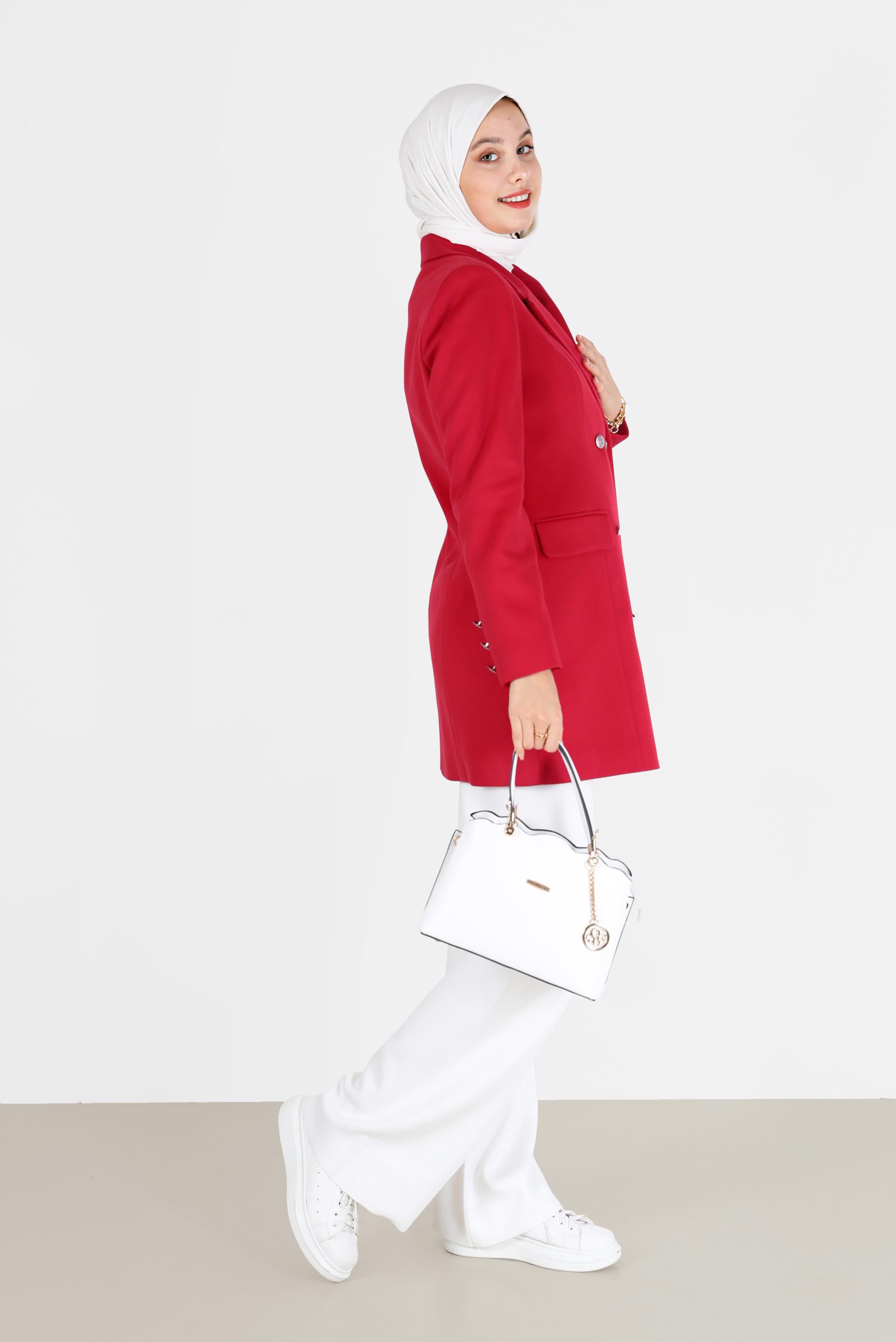 Vêtements hijab ROUGE MANTEAU CLASSIQUE BOUTONS 90119