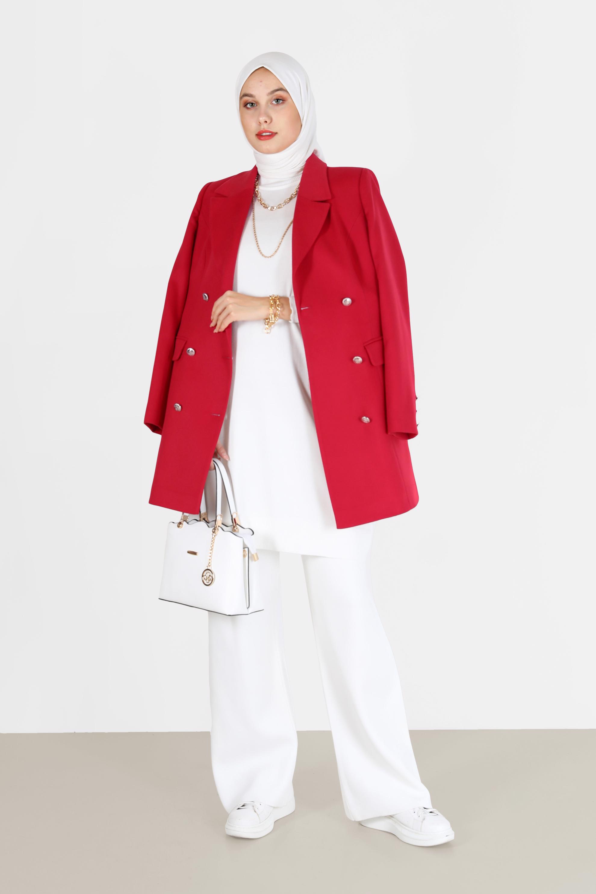 Vêtements hijab ROUGE MANTEAU CLASSIQUE BOUTONS 90119