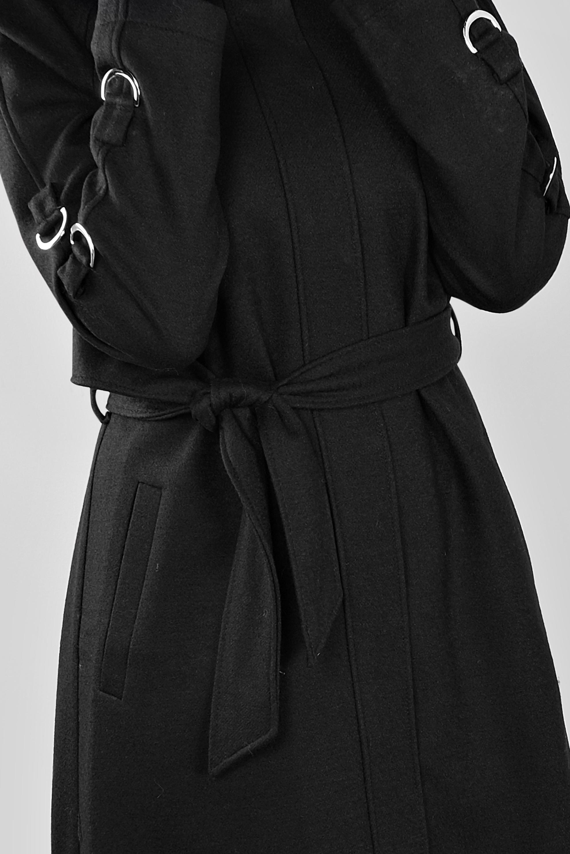 Tesettür giyim SİYAH BELİ KUŞAKLI KÜRK DETAYLI  KABAN 90122 