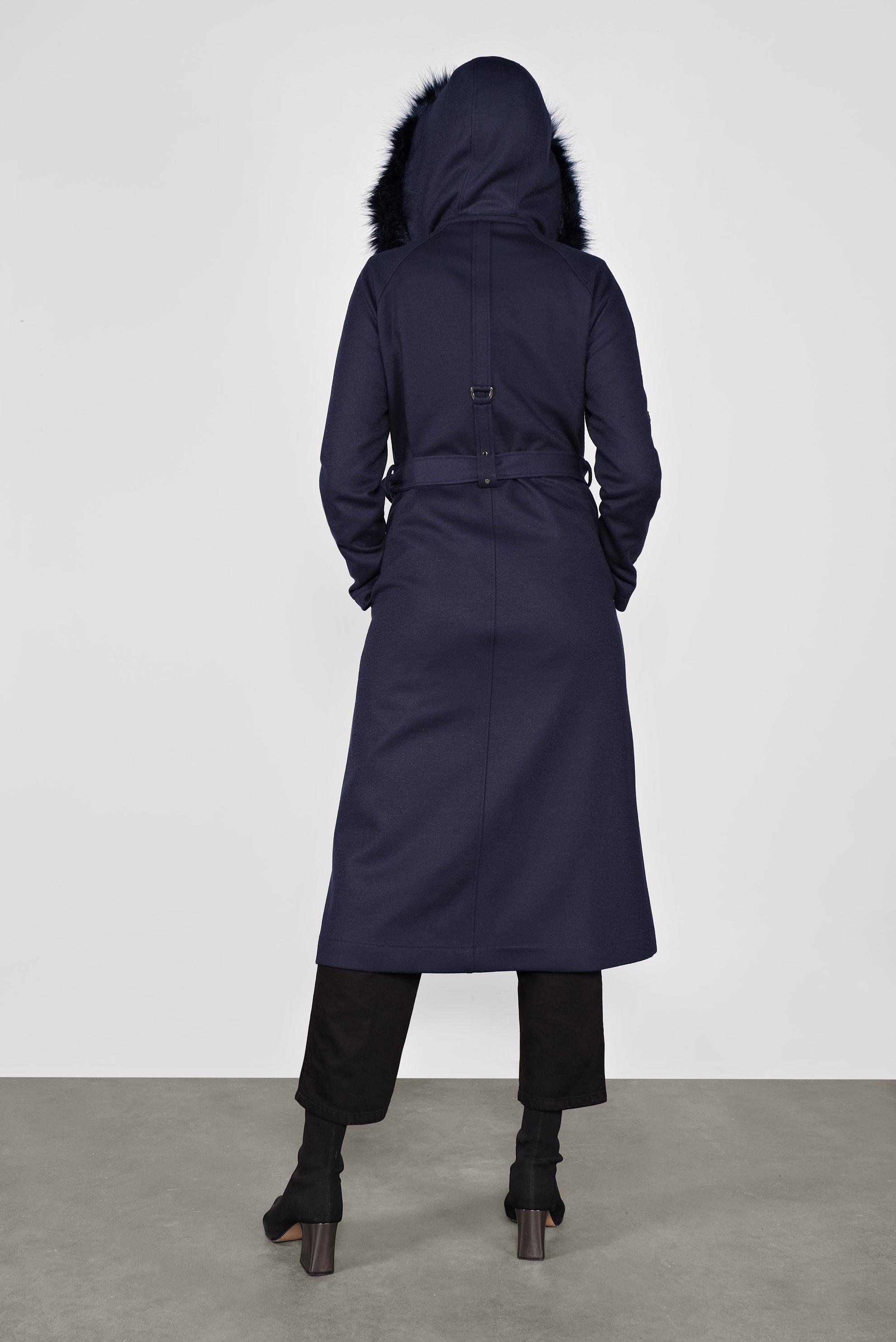 Vêtements hijab BLEU MARINE CABAN À CAPUCHE EN EFFET FOURRURE AVEC CEINTURE90122 