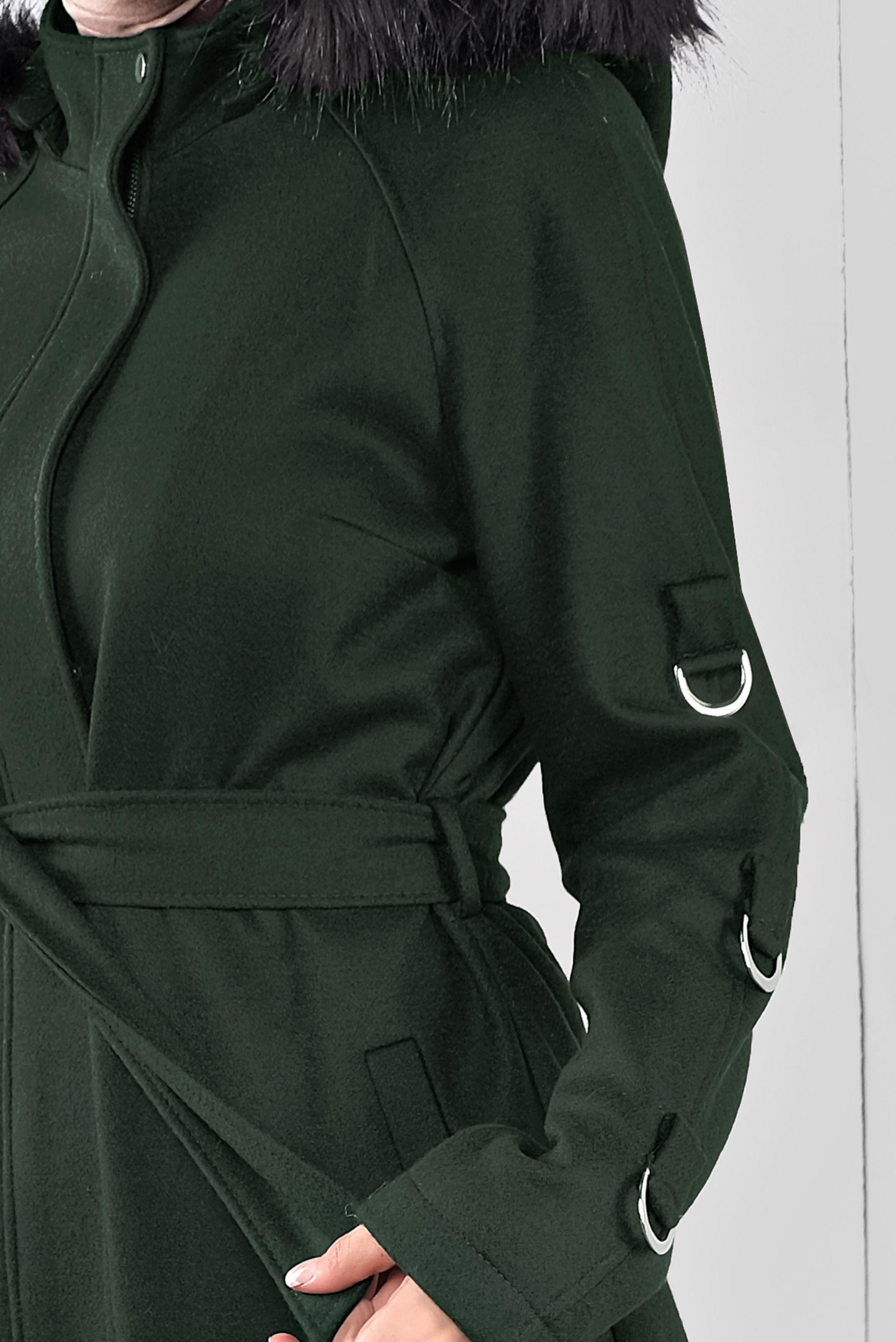 Vêtements hijab VERT CABAN À CAPUCHE EN EFFET FOURRURE AVEC CEINTURE90122 