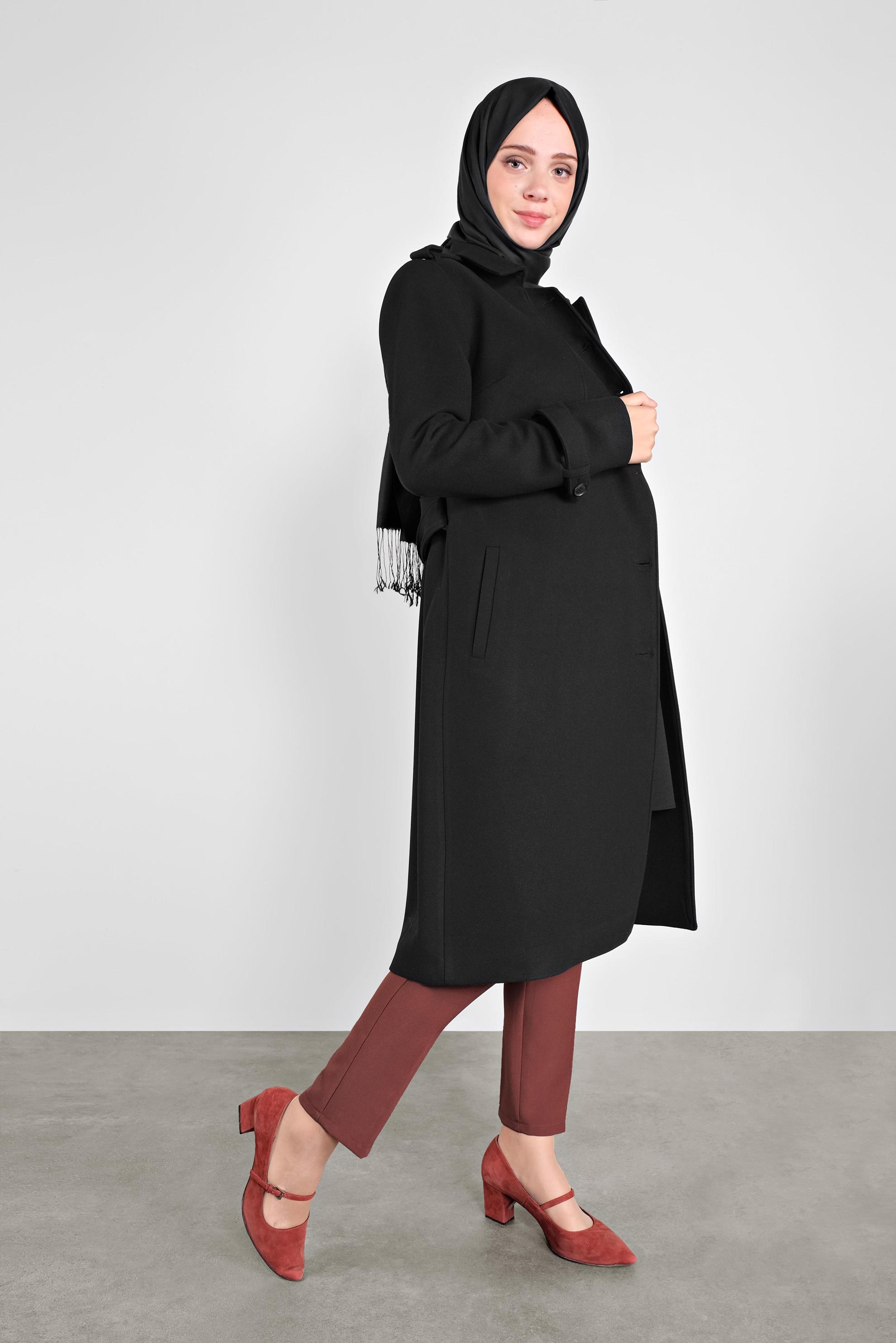 Tesettür giyim SİYAH DÜĞMELİ KAŞE KABAN 90125	