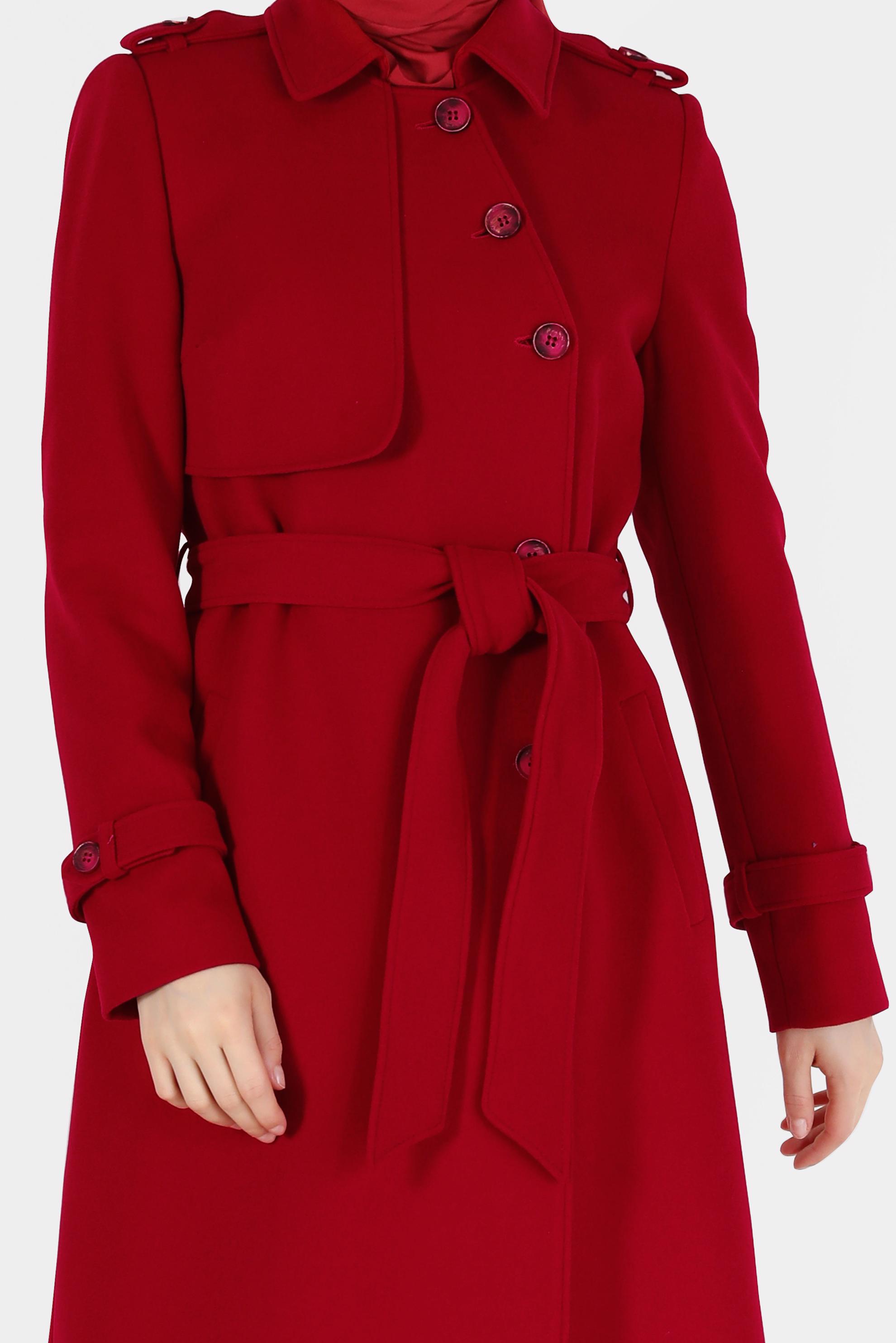 Tesettür giyim KIRMIZI DÜĞMELİ KAŞE KABAN 90125	