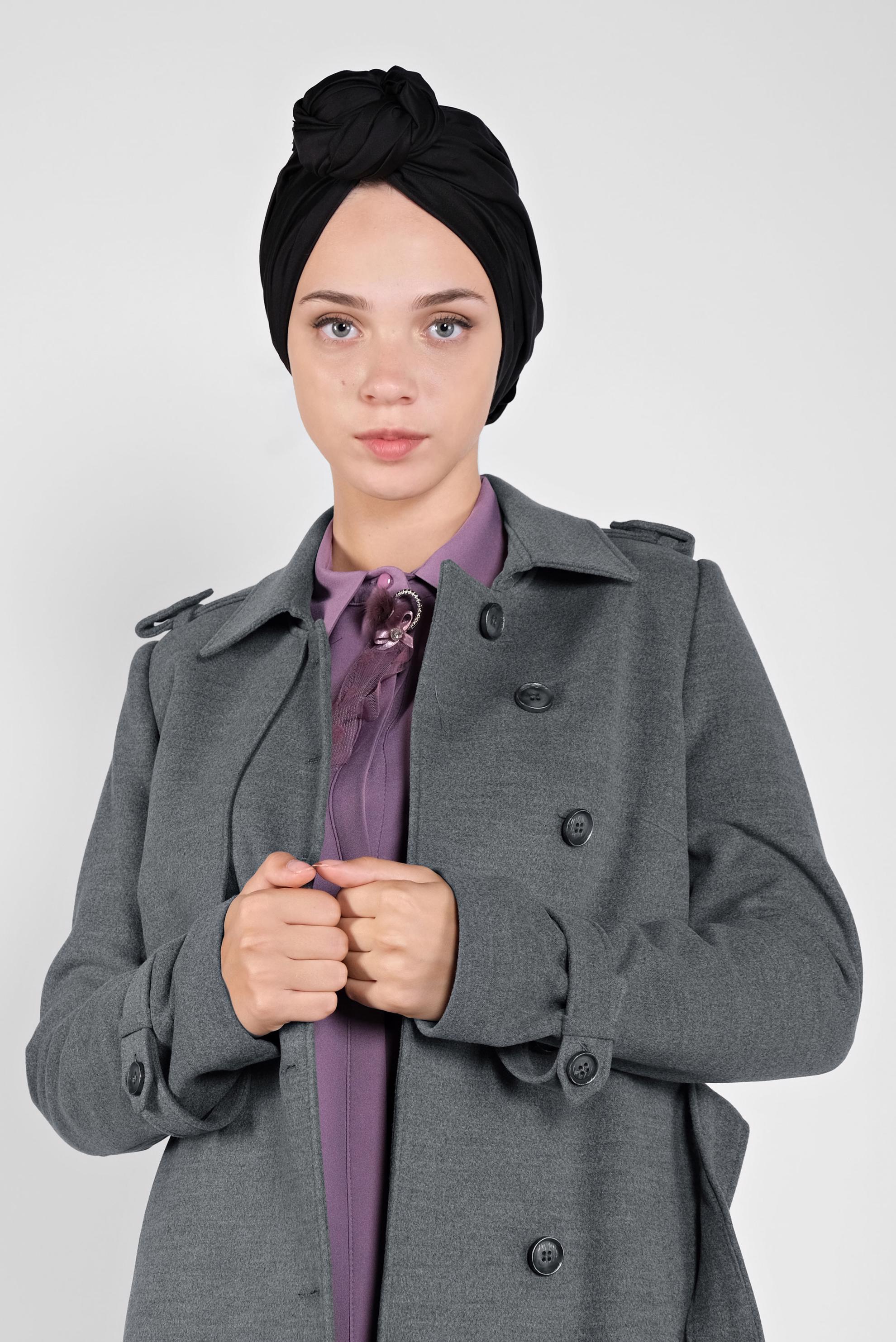 Tesettür giyim GRİ DÜĞMELİ KAŞE KABAN 90125	