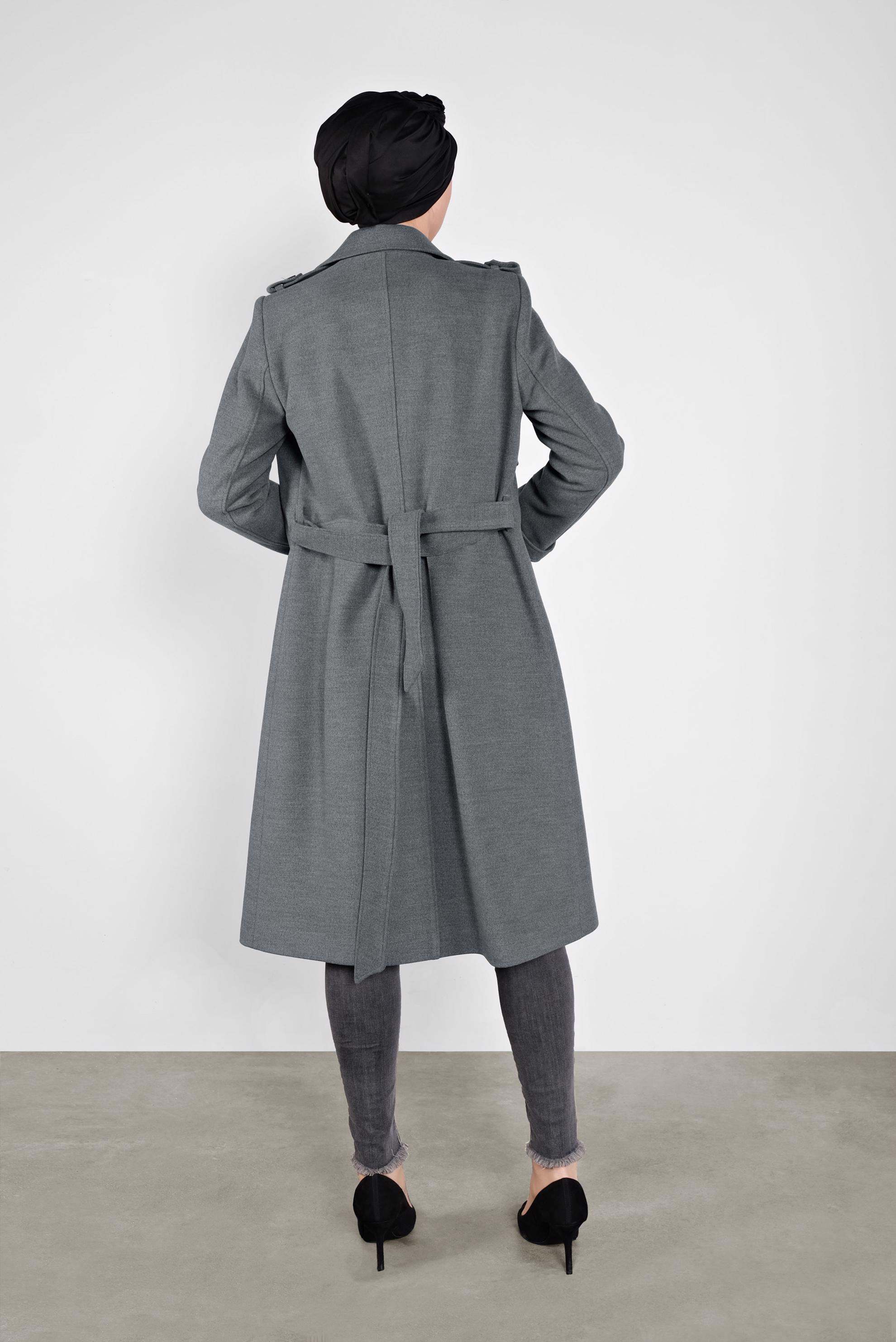 Tesettür giyim GRİ DÜĞMELİ KAŞE KABAN 90125	