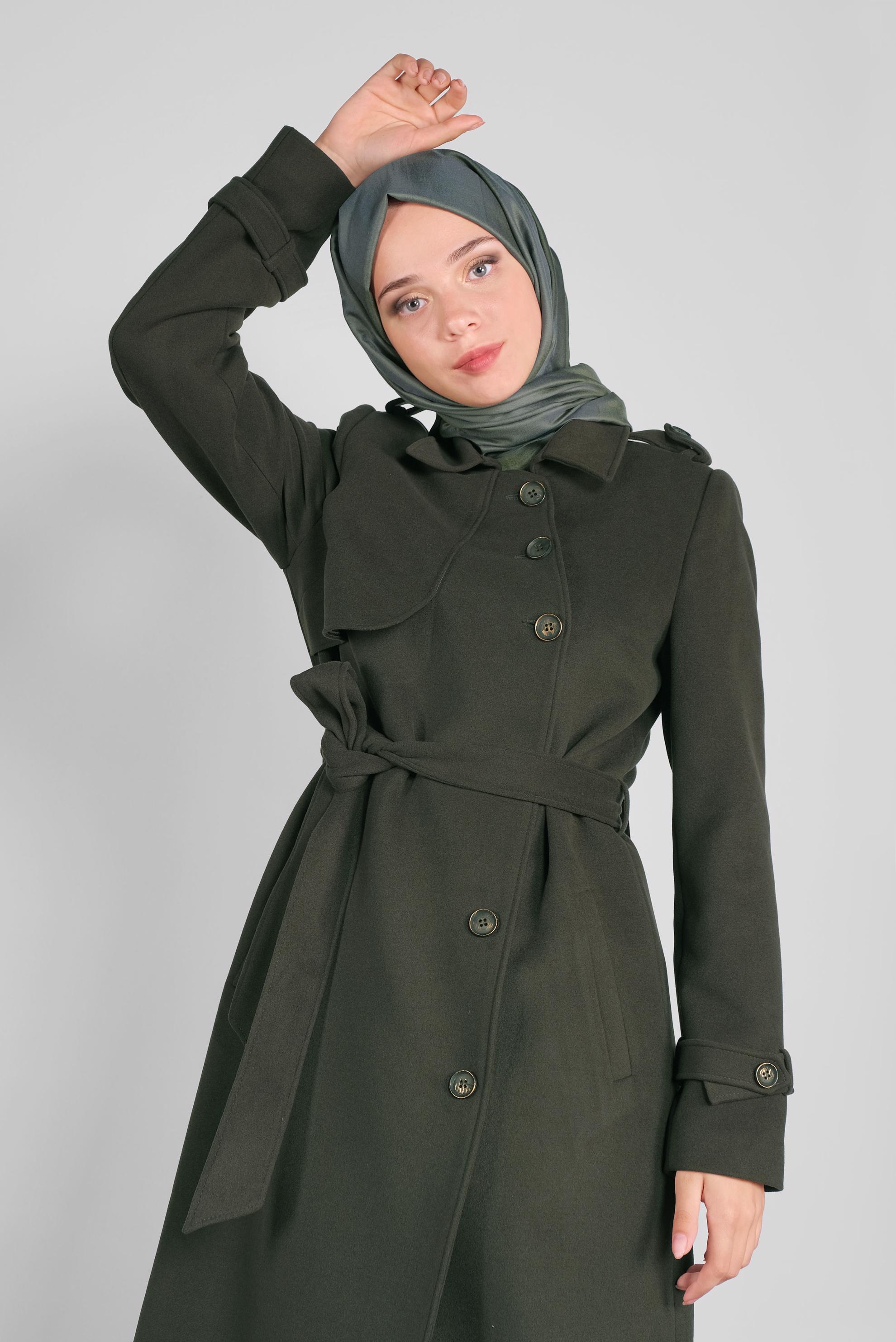 Vêtements hijab KAKI MANTEAU BOUTONNÉ 90125