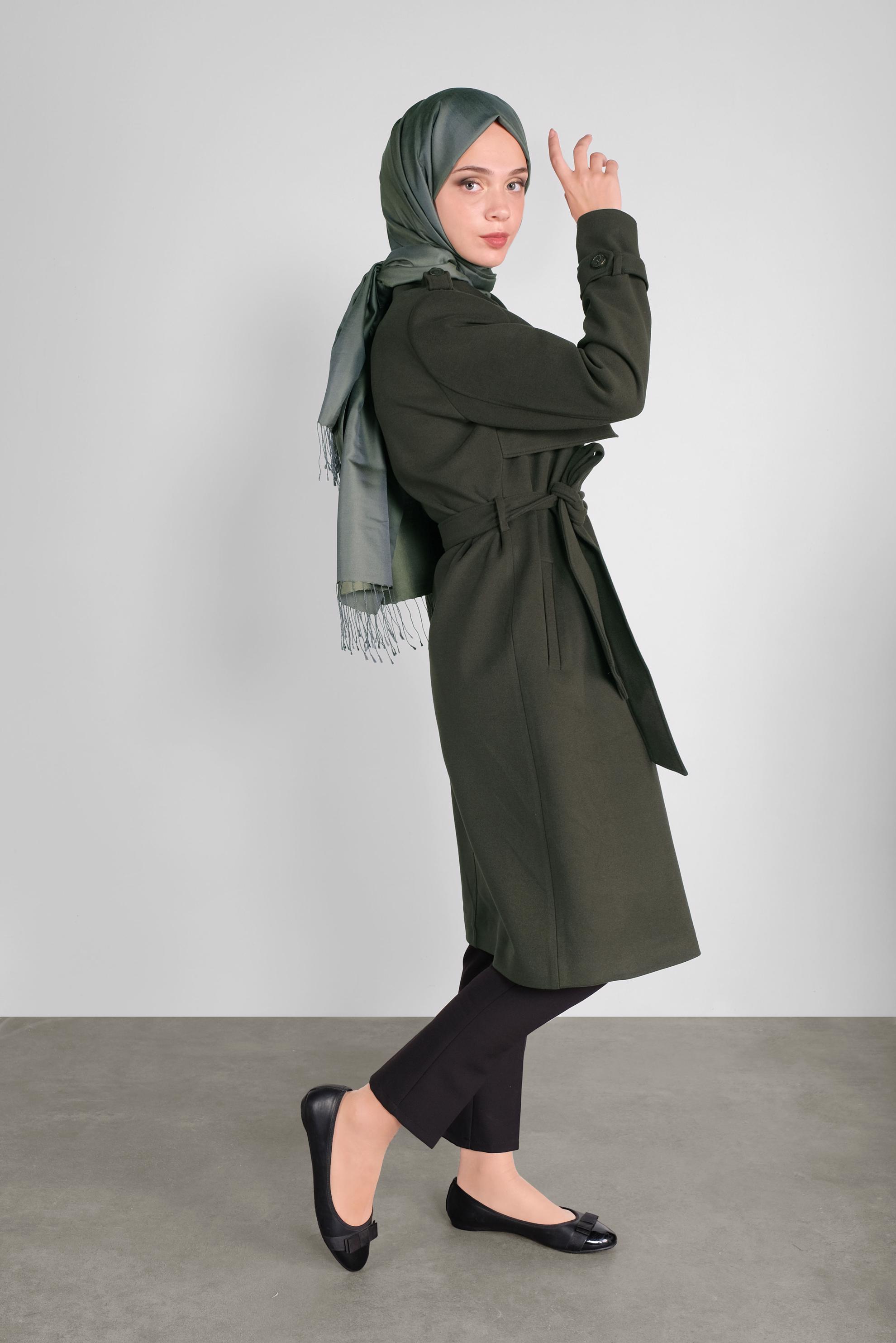 Vêtements hijab KAKI MANTEAU BOUTONNÉ 90125