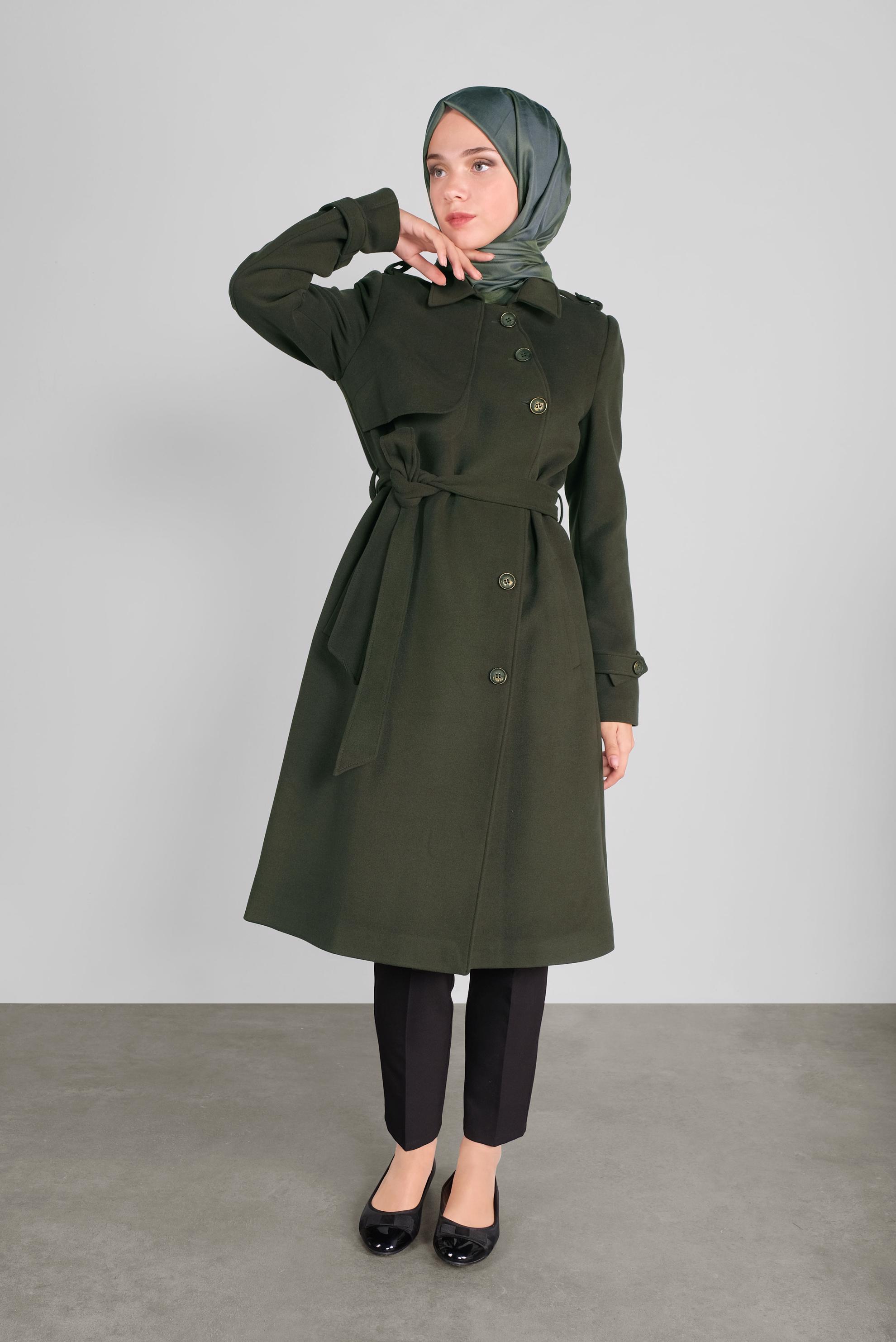 Vêtements hijab KAKI MANTEAU BOUTONNÉ 90125