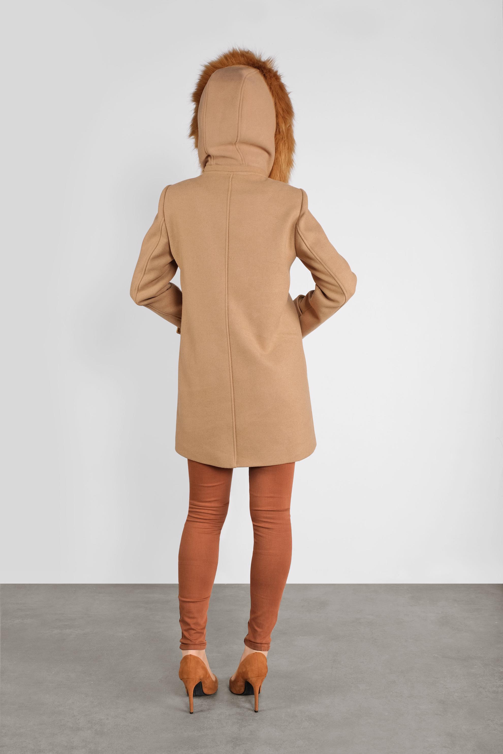 Tesettür giyim KAHVE KÜRKLÜ KAPÜŞONLU KAŞE KABAN 90129