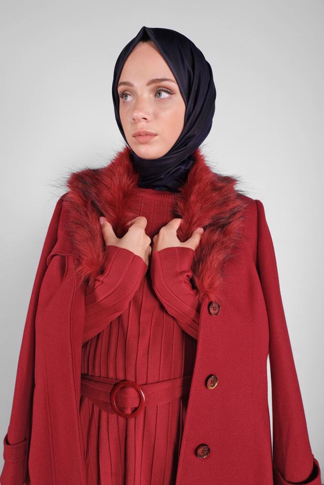 Tesettür giyim  KÜRKLÜ KAŞE KABAN 90130  - ALVİNA