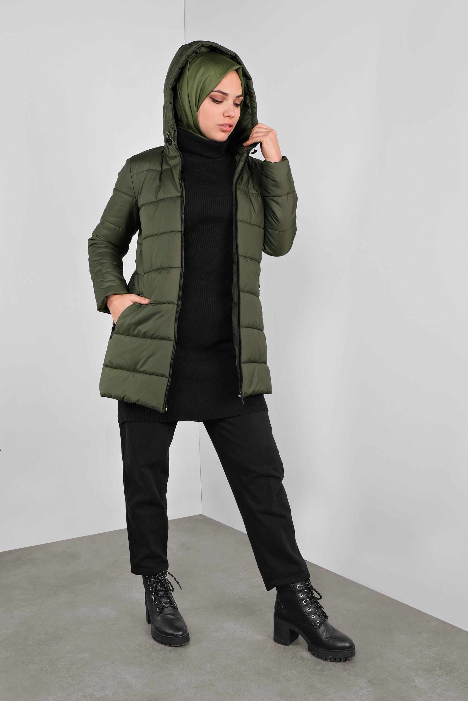 Vêtements hijab KAKI CABAN REMBOURRÉ À CAPUCHE 90134 