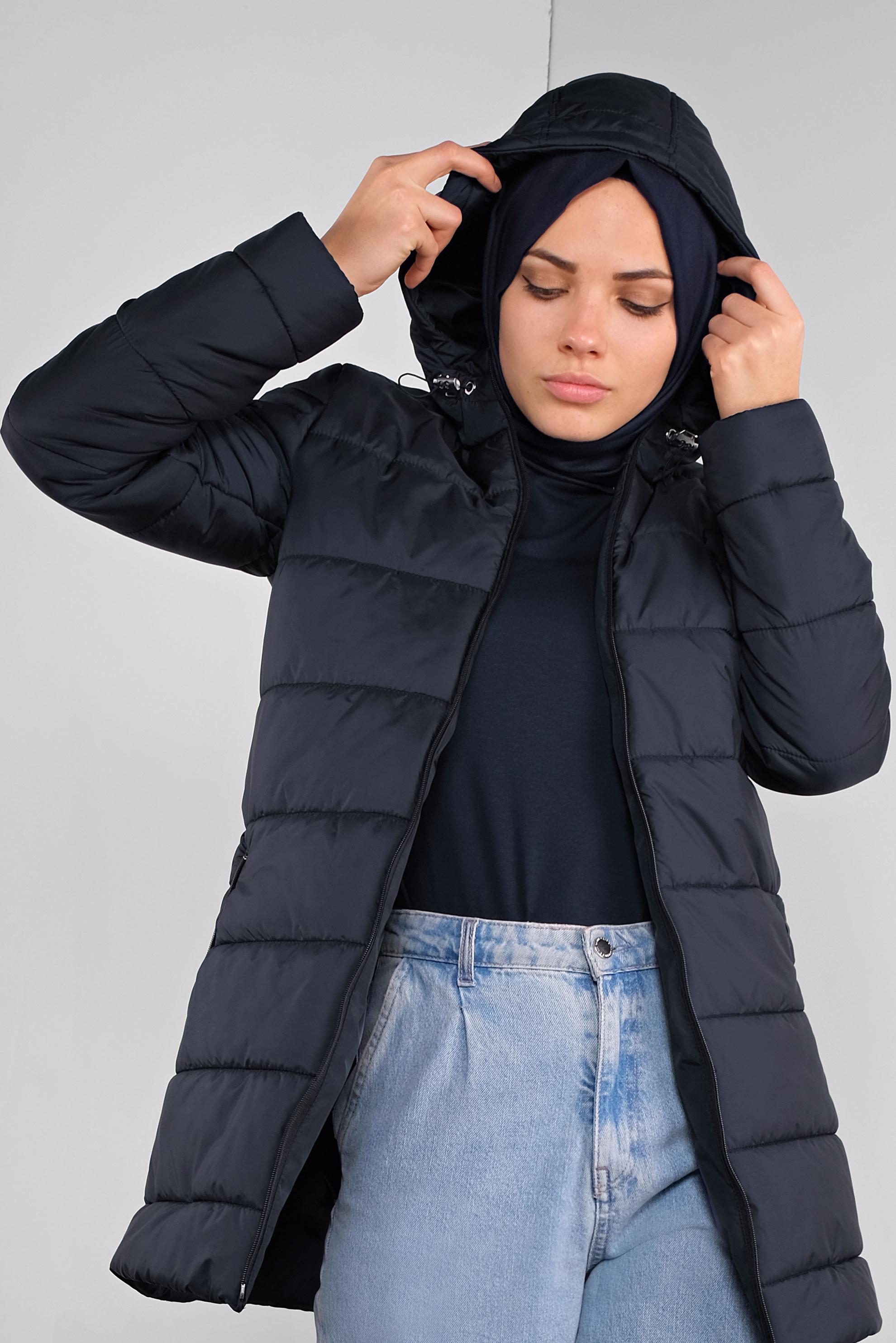 Hijab clothing NAVY BLUE HOODED PUFFER COAT 90134