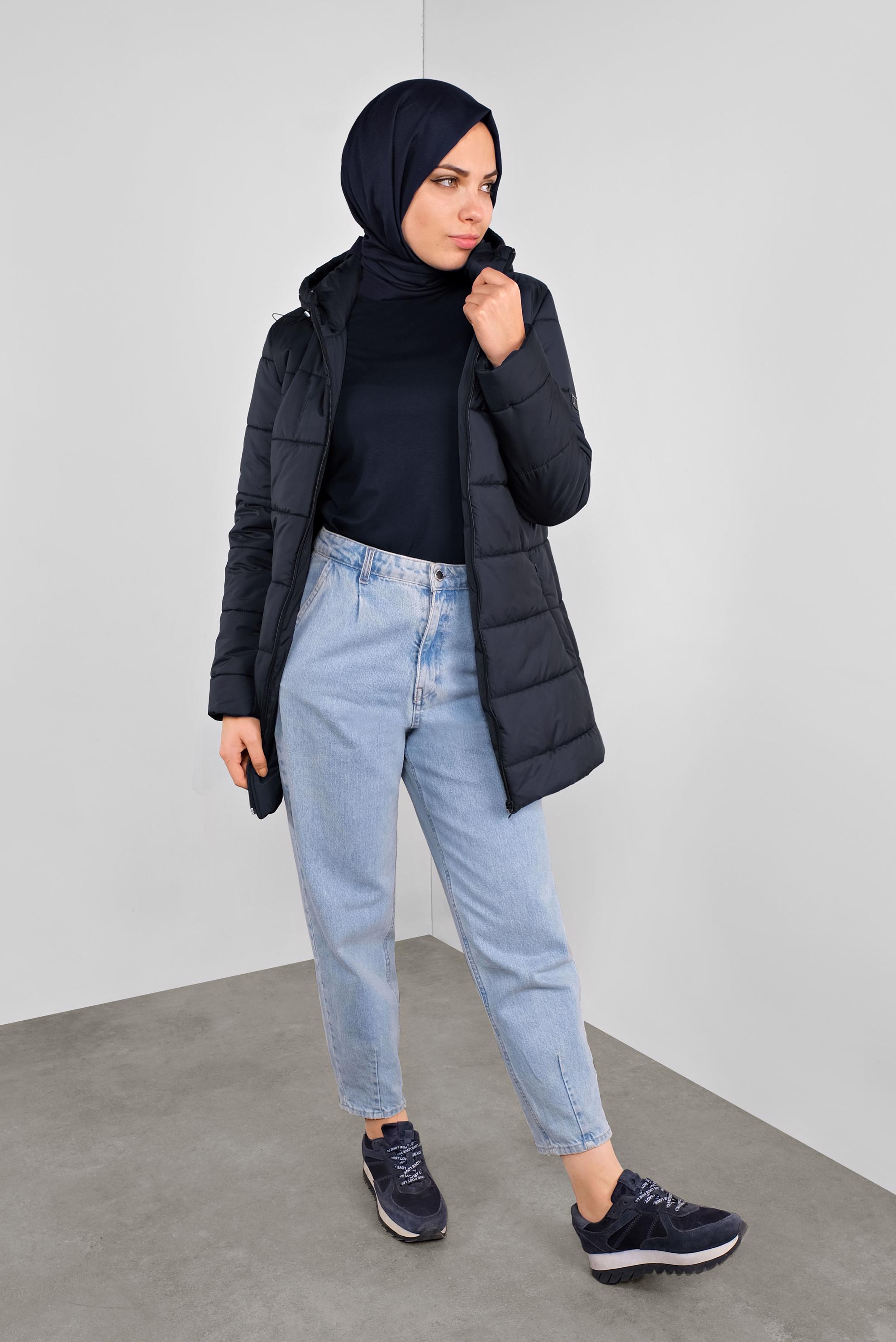 Hijab clothing NAVY BLUE HOODED PUFFER COAT 90134