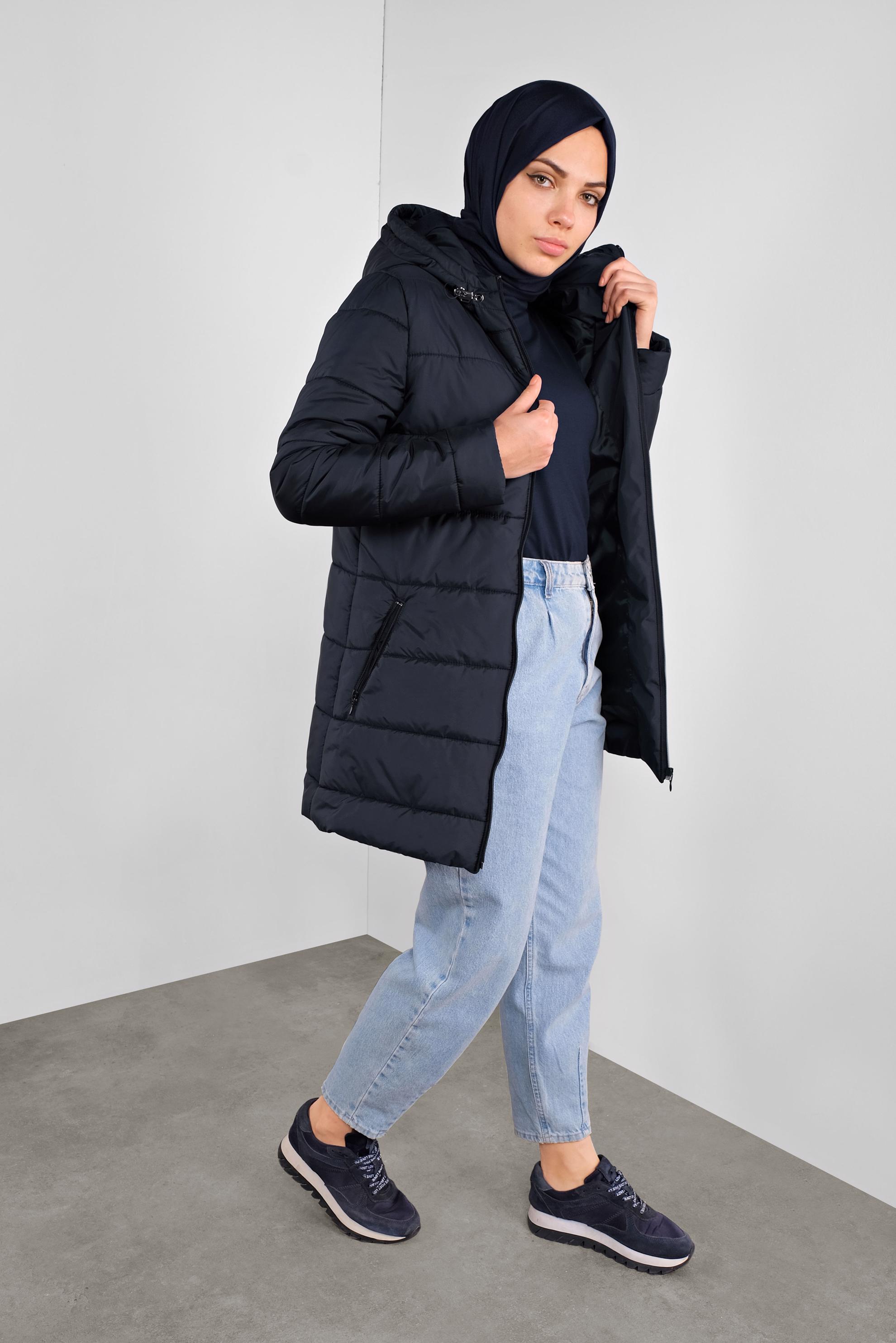 Hijab clothing NAVY BLUE HOODED PUFFER COAT 90134
