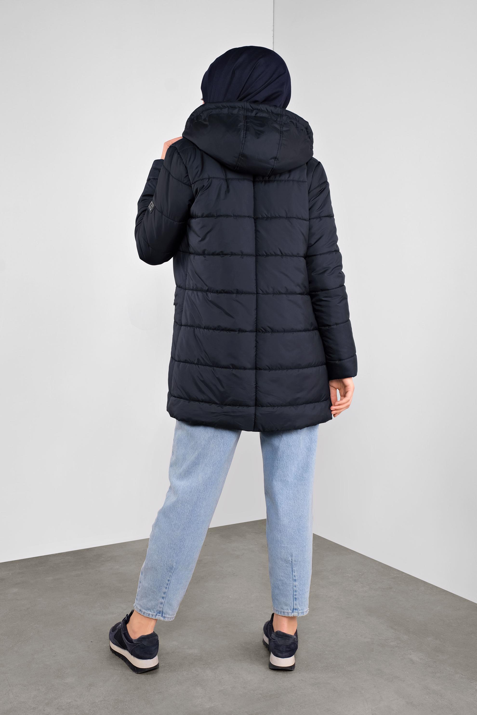 Hijab clothing NAVY BLUE HOODED PUFFER COAT 90134