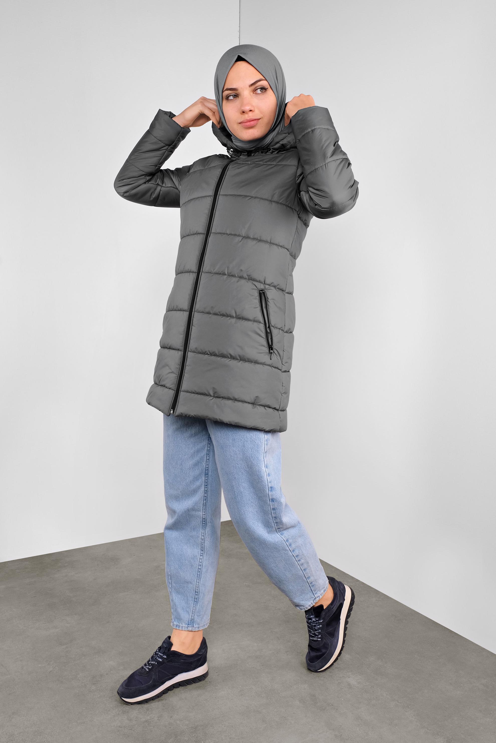 Vêtements hijab GRIS CABAN REMBOURRÉ À CAPUCHE 90134 