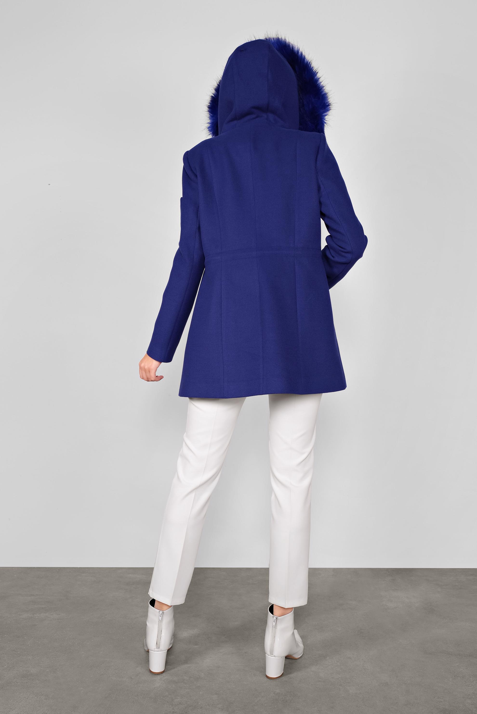 Tesettür giyim MAVİ KÜRKLÜ KAPÜŞONLU KABAN 90135 