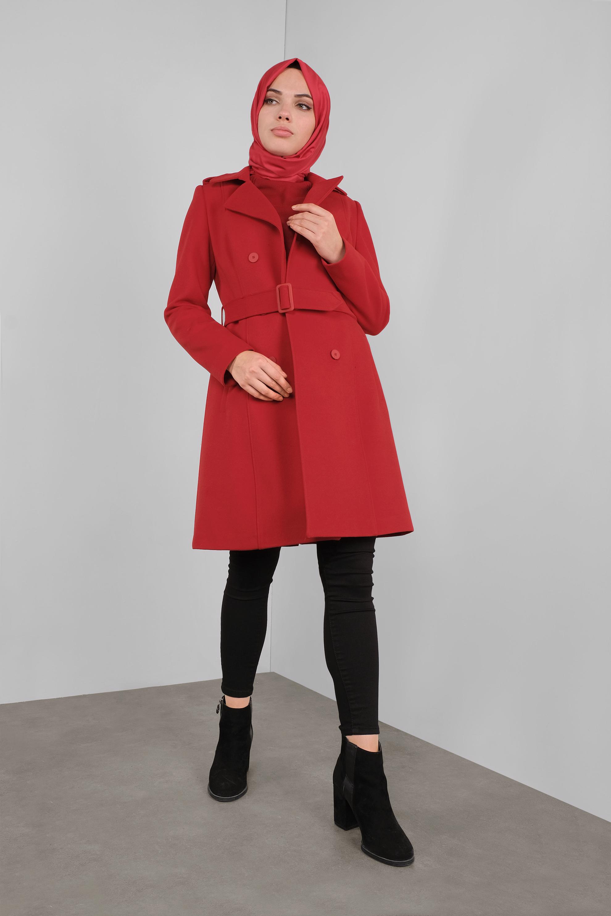 Vêtements hijab ROUGE CABAN CLASSIQUE À BOUTONNÉ 90136 