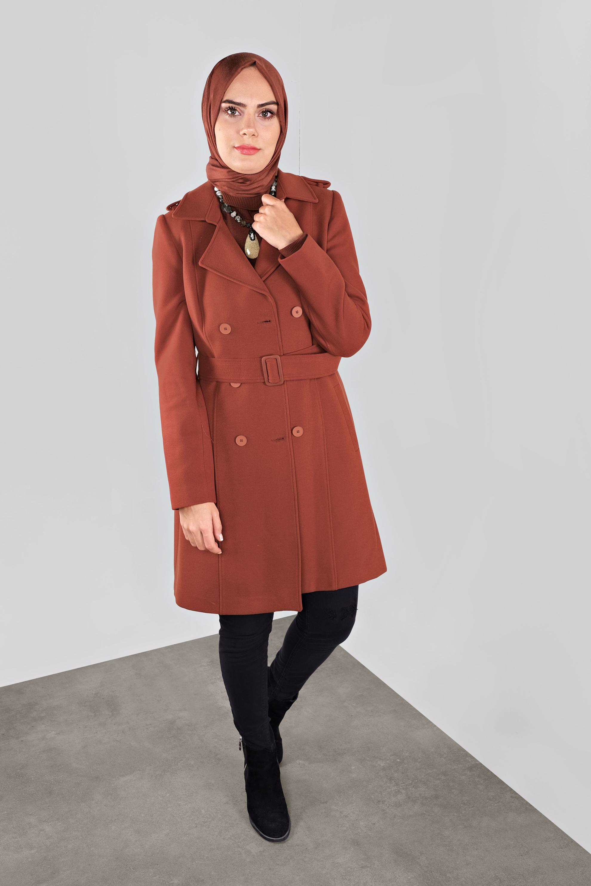 Vêtements hijab BRUN CABAN CLASSIQUE À BOUTONNÉ 90136 