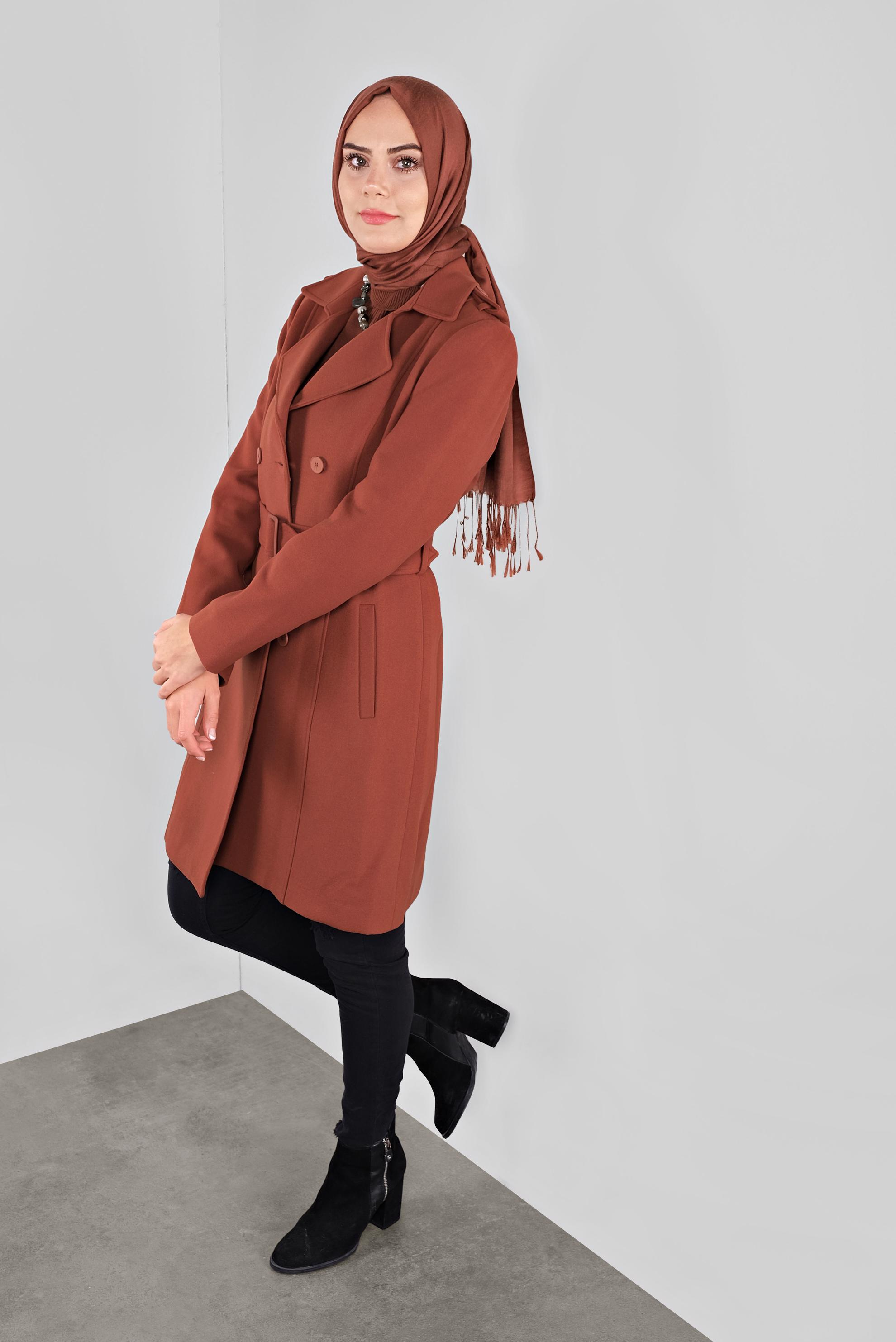 Vêtements hijab BRUN CABAN CLASSIQUE À BOUTONNÉ 90136 