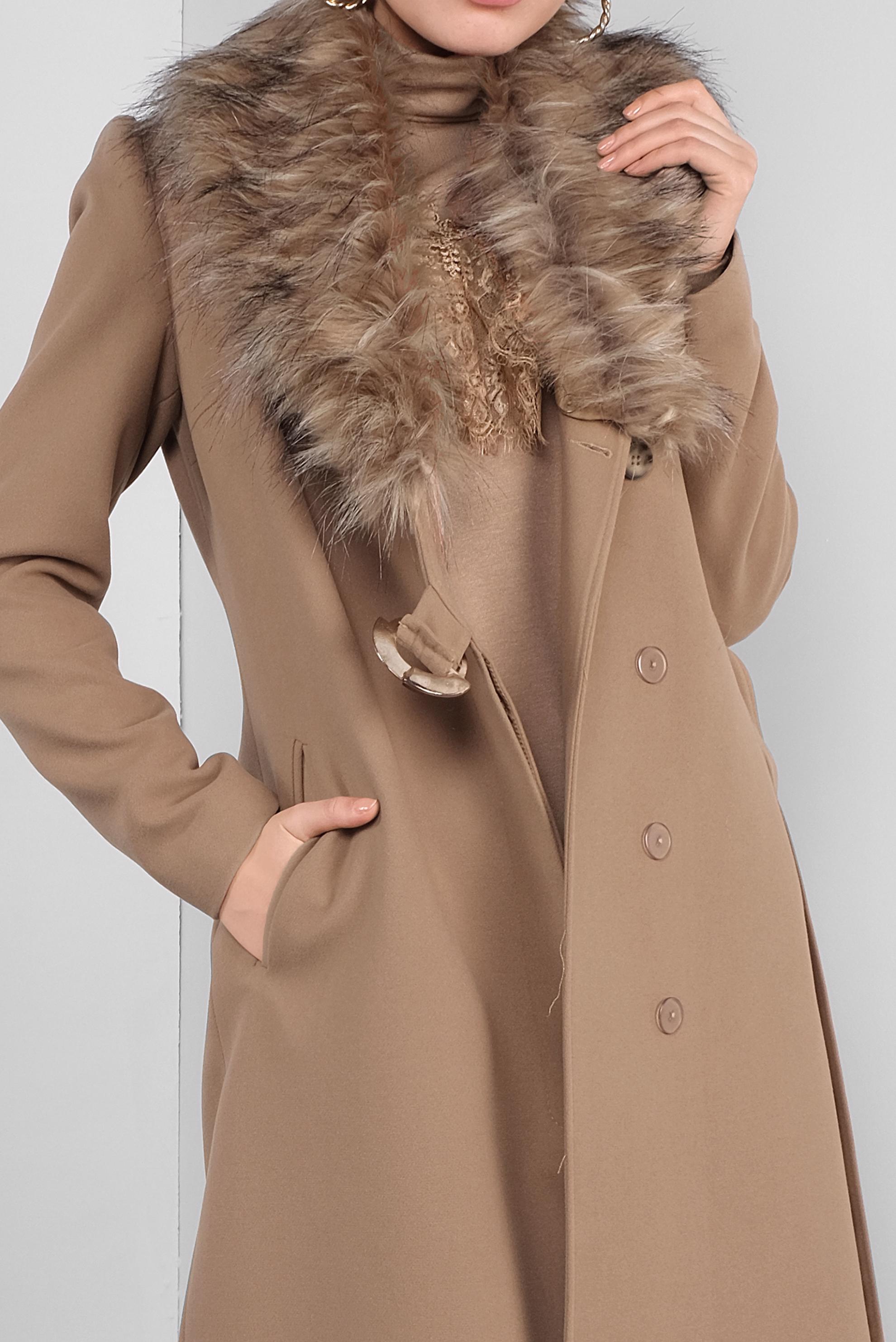 Tesettür giyim TABA YAKASI KÜRKLÜ TOKALI KABAN 90140 