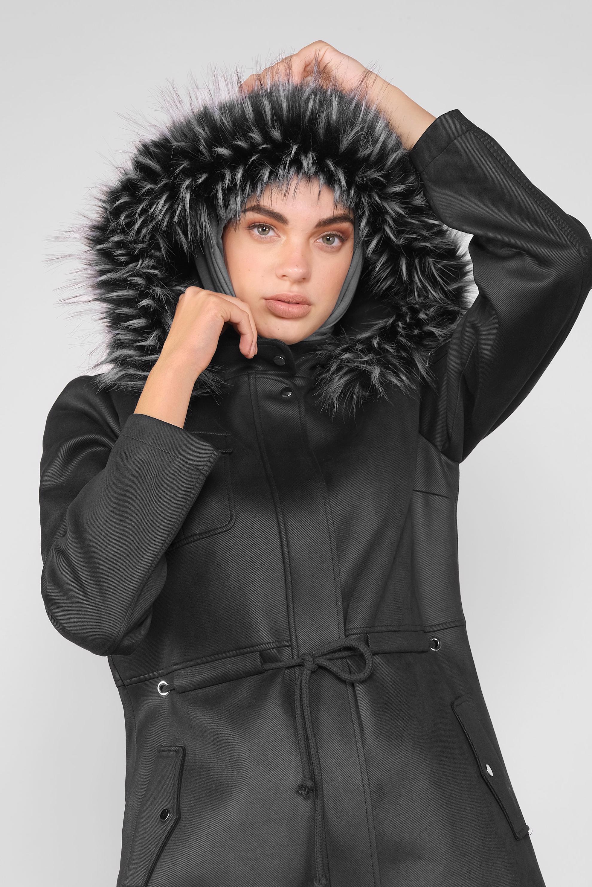 Tesettür giyim SİYAH KÜRKLÜ KAPÜŞONLU KABAN 90144 