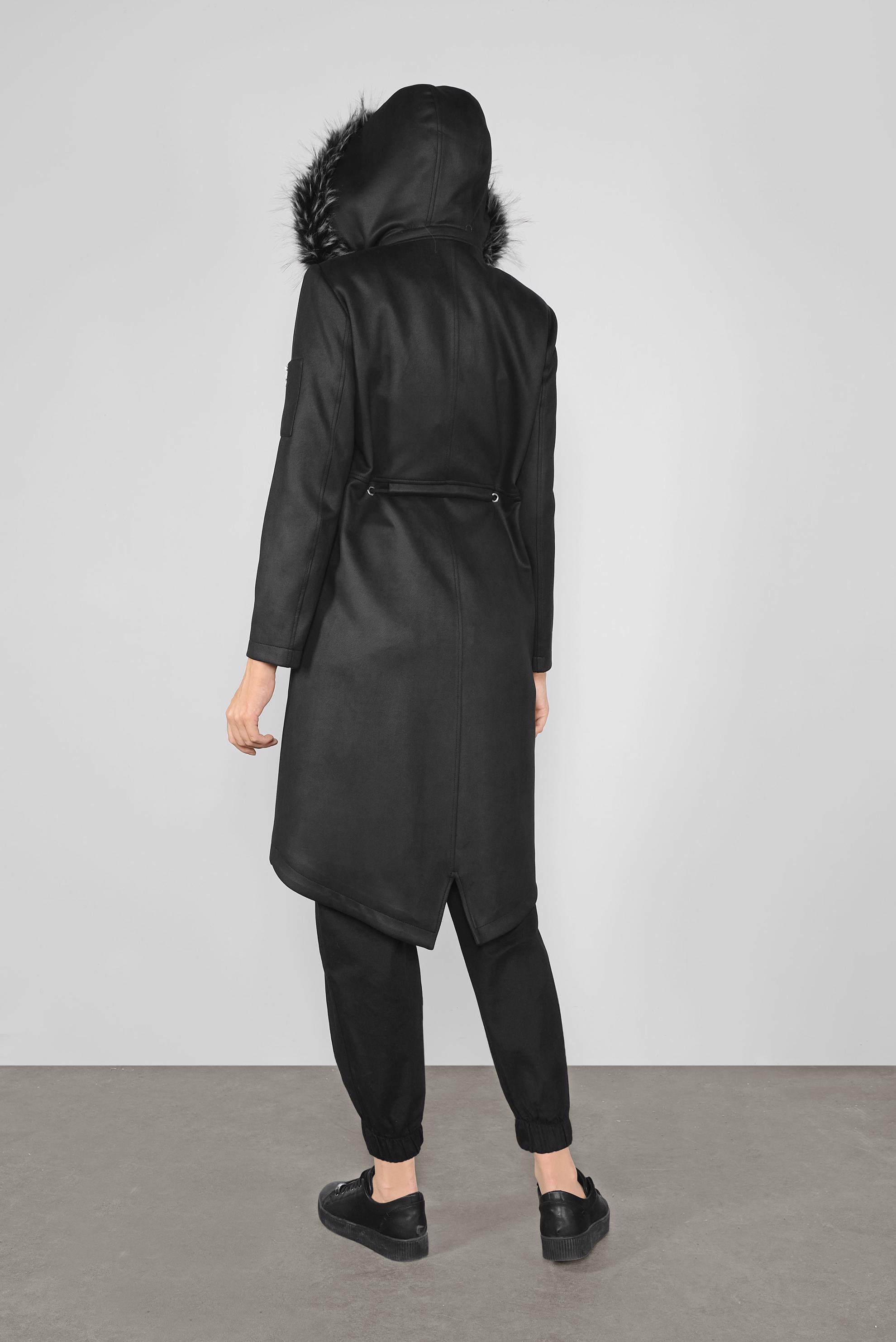 Tesettür giyim SİYAH KÜRKLÜ KAPÜŞONLU KABAN 90144 