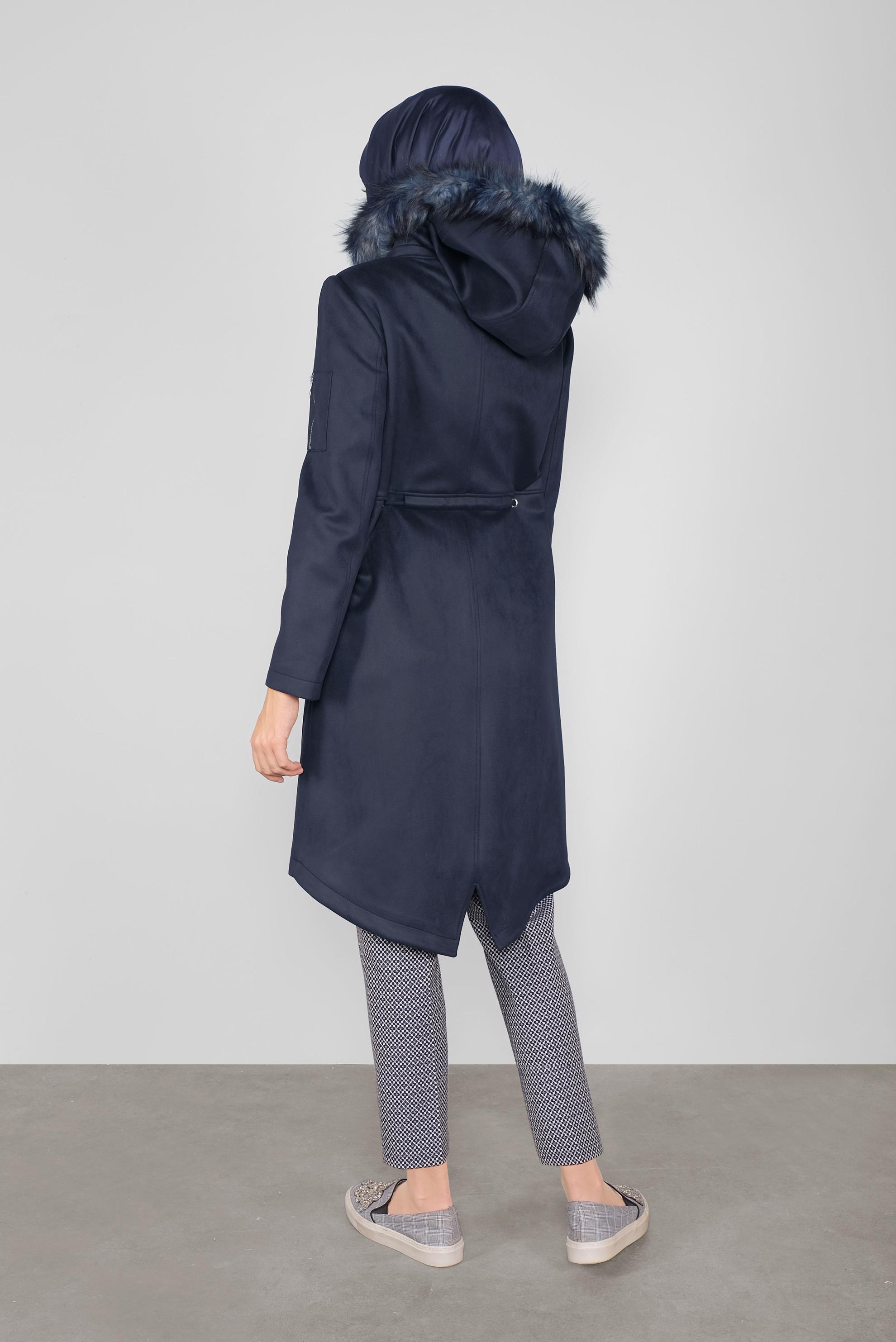 Vêtements hijab BLEU MARINE CABAN À CAPUCHE EN EFFET FOURRURE 90144 