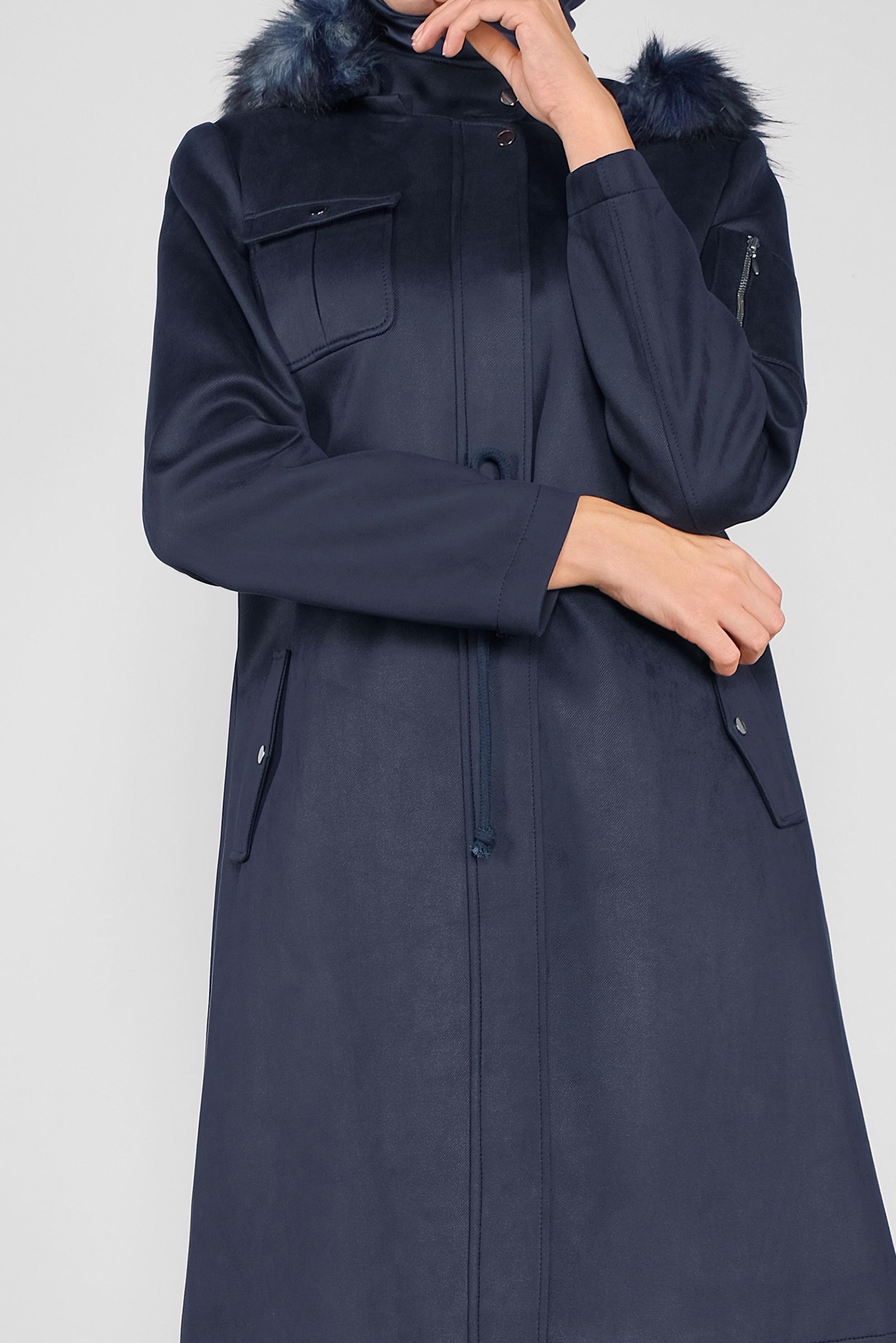 Vêtements hijab BLEU MARINE CABAN À CAPUCHE EN EFFET FOURRURE 90144 