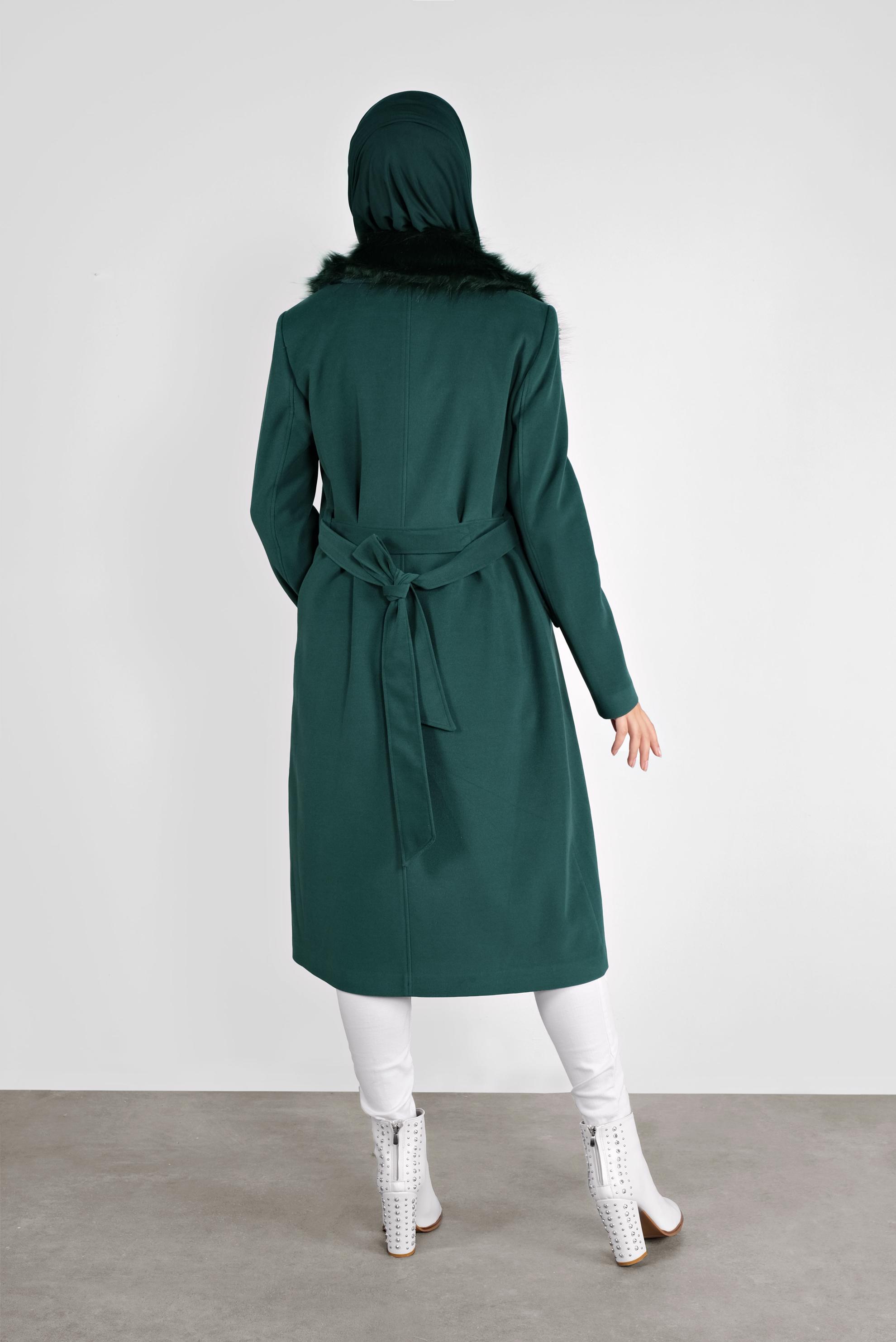 Vêtements hijab VERT MANTEAU WALKER EN FAUSSE FOURRURE 90145