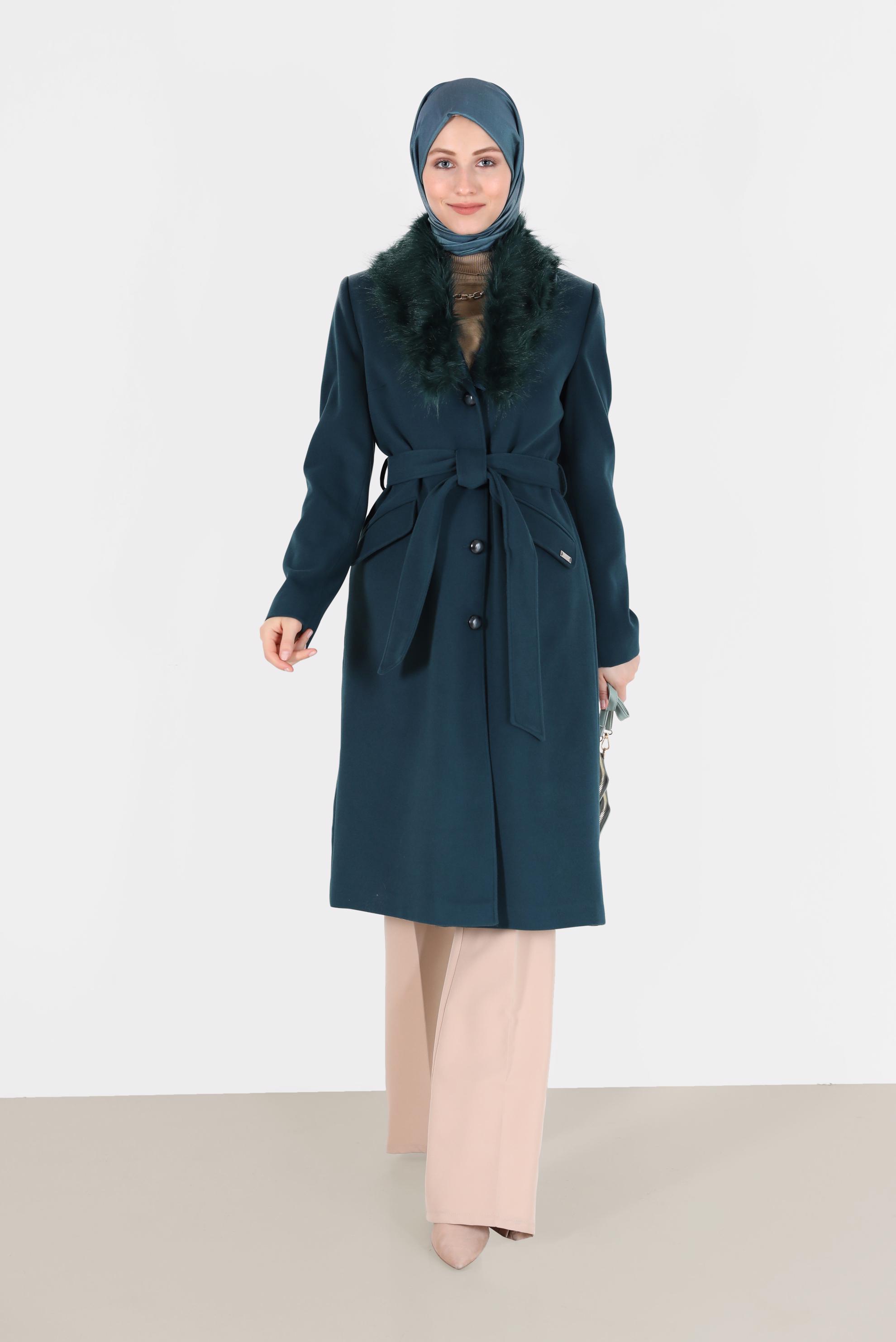 Vêtements hijab BLEU MANTEAU WALKER EN FAUSSE FOURRURE 90145