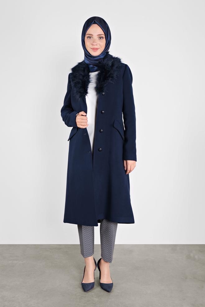 Vêtements hijab  MANTEAU WALKER EN FAUSSE FOURRURE 90145 - ALVİNA