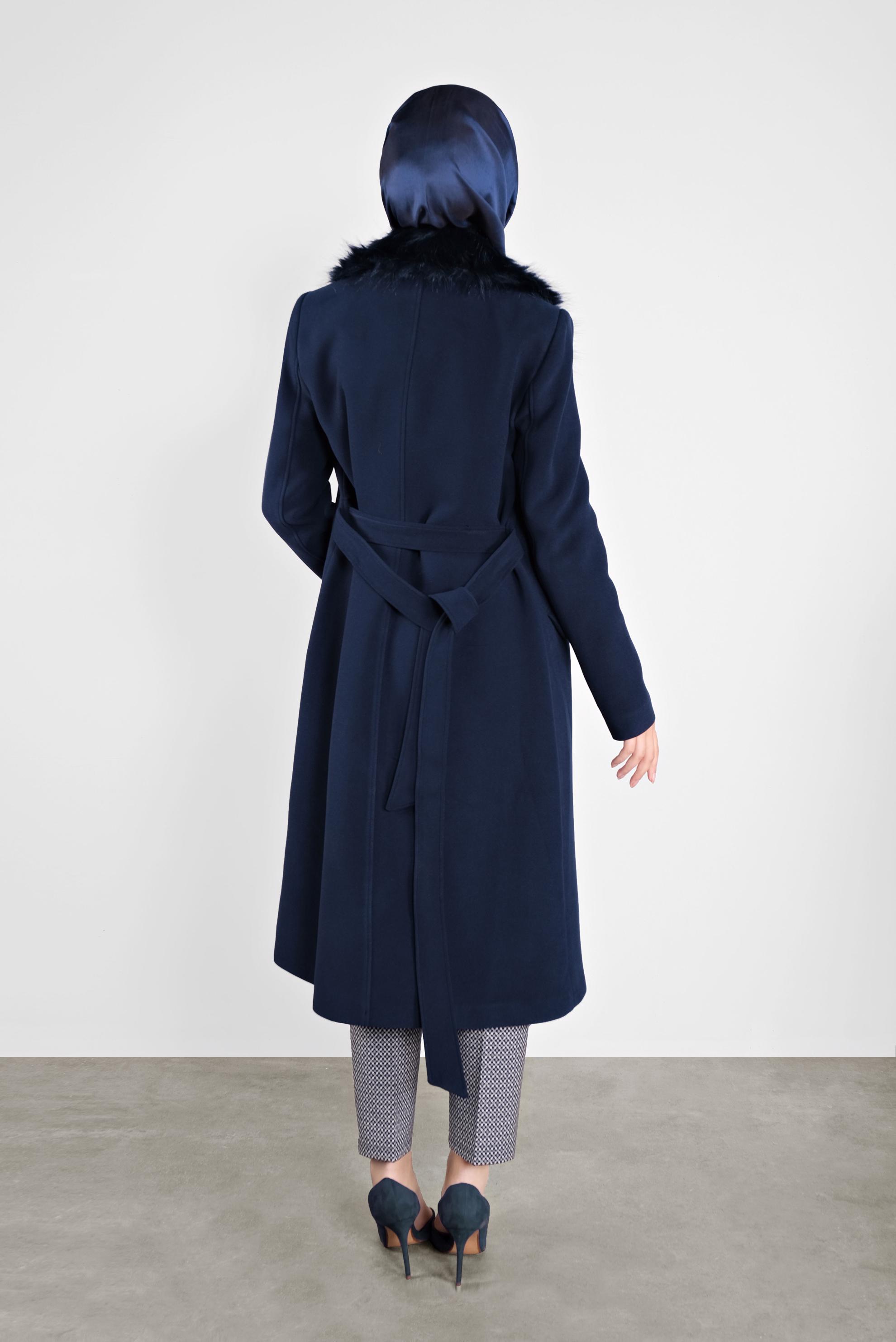 Vêtements hijab BLEU MARINE MANTEAU WALKER EN FAUSSE FOURRURE 90145