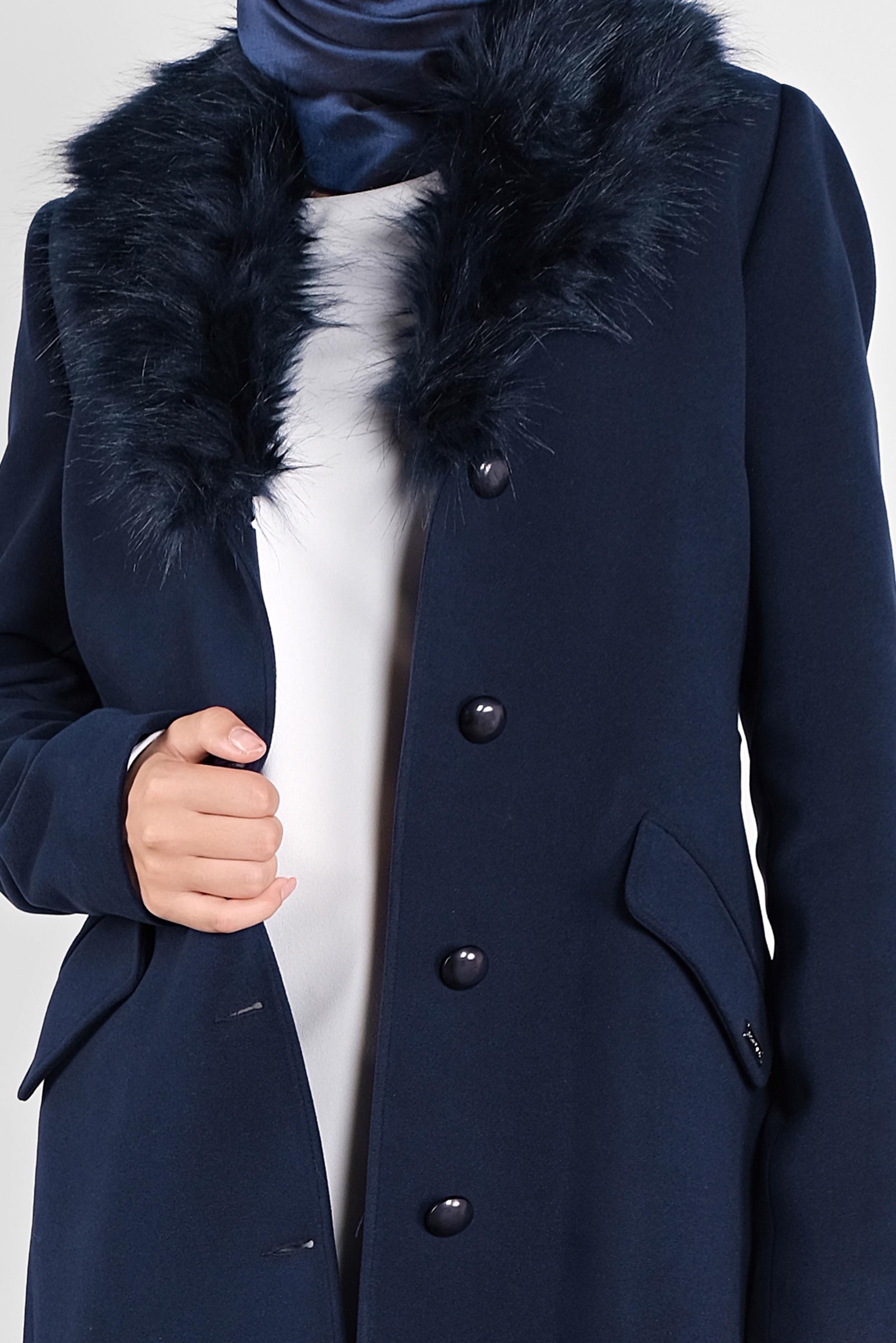 Vêtements hijab BLEU MARINE MANTEAU WALKER EN FAUSSE FOURRURE 90145