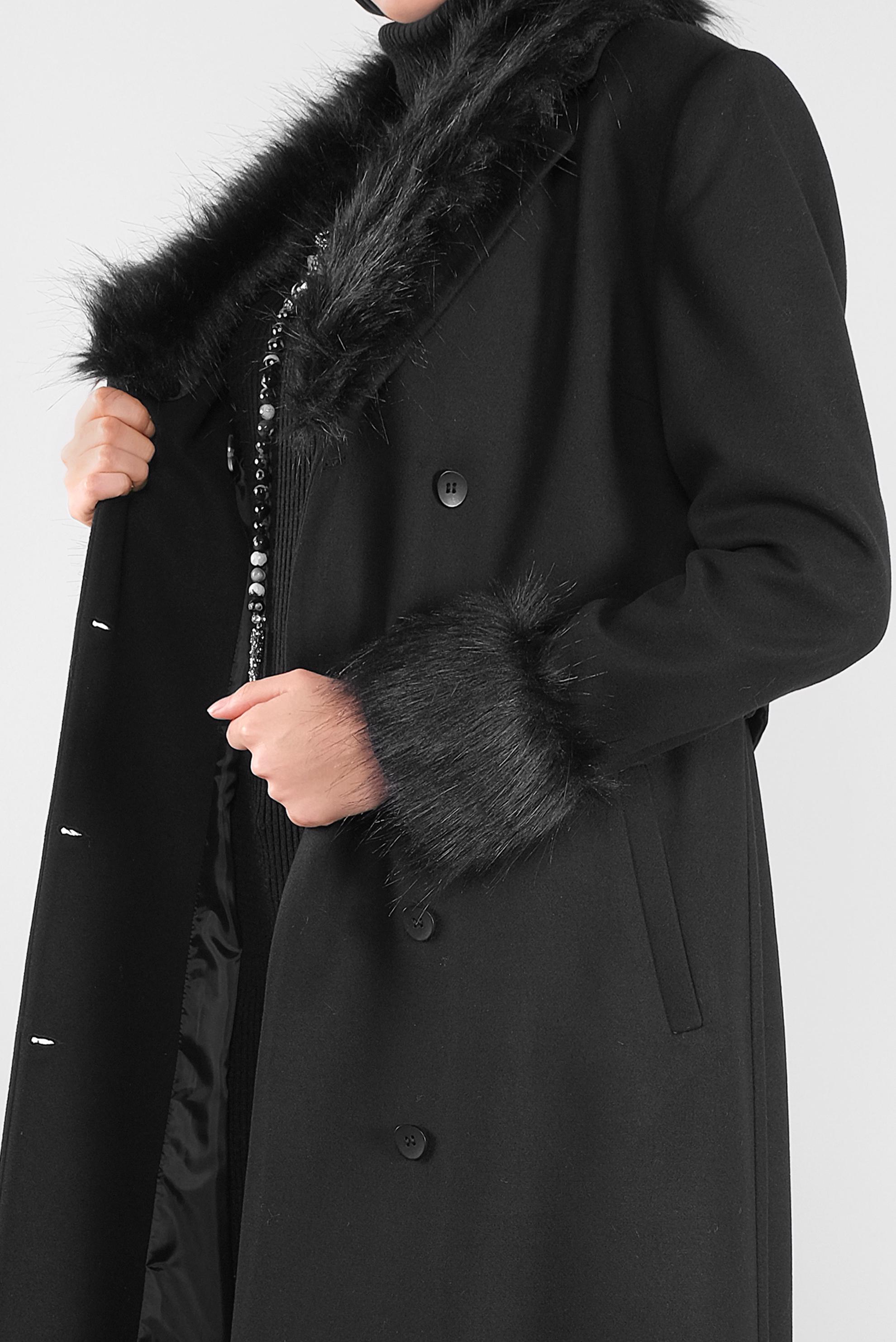 Tesettür giyim SİYAH KÜRK DETAYLI KABAN 90152 