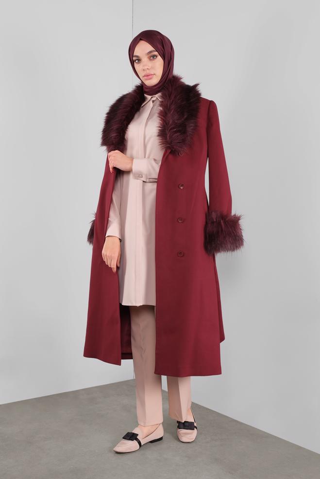 Vêtements hijab  CABAN DÉTAILLÉ FOURRURE 90152 - ALVİNA