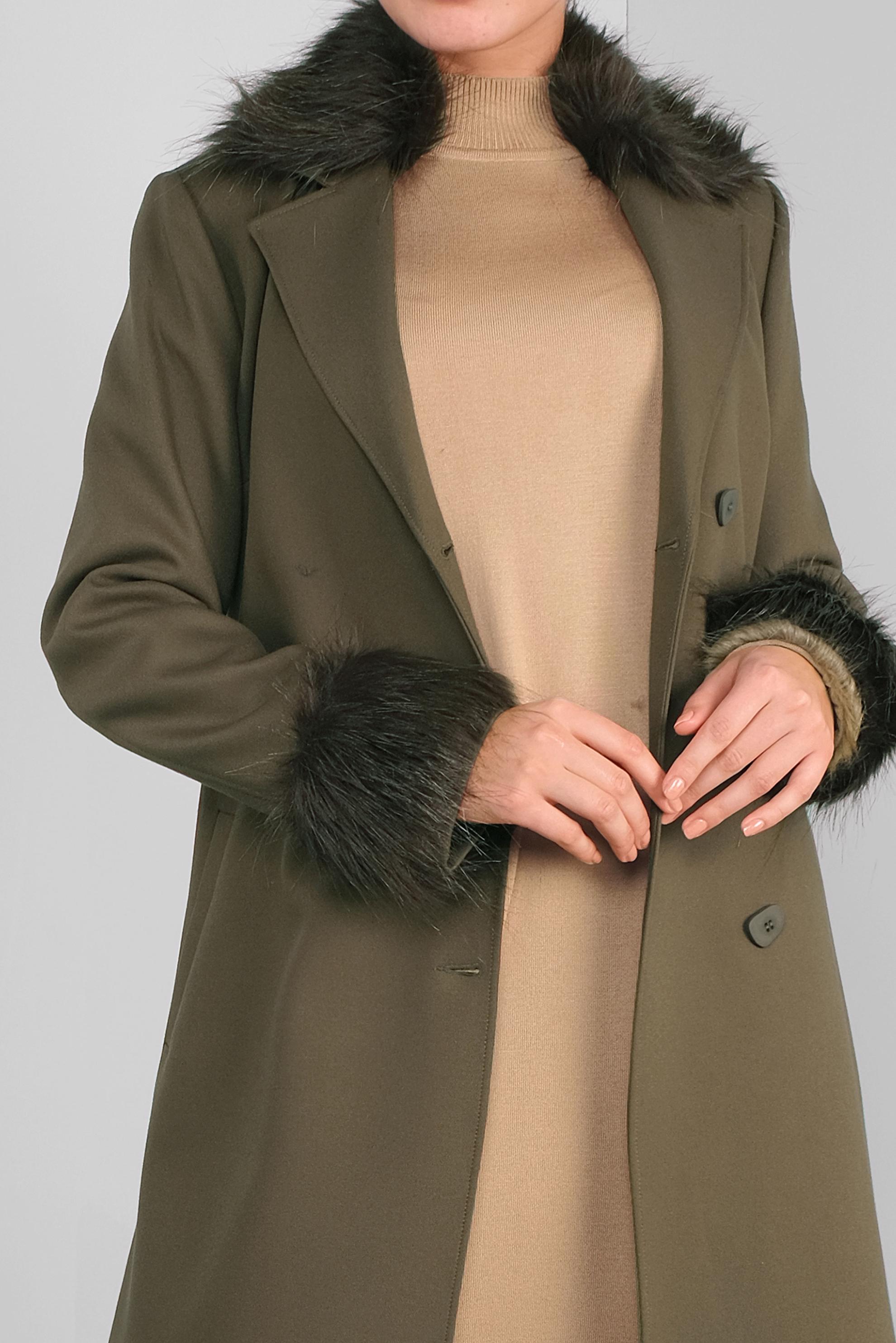 Tesettür giyim HAKİ KÜRK DETAYLI KAŞE KABAN 90156 