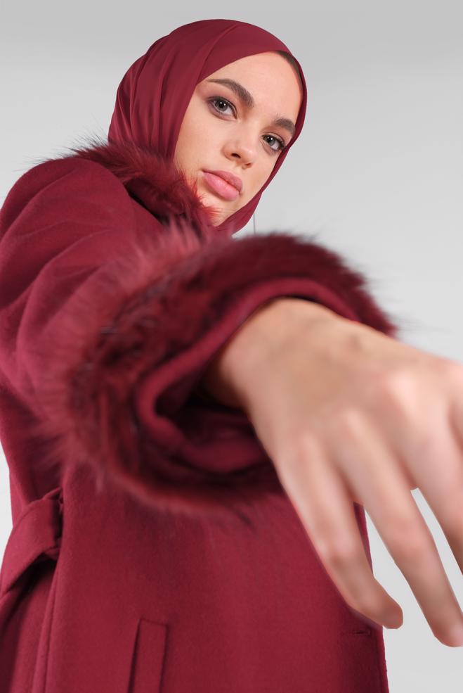 Vêtements hijab  CABAN DÉTAILLÉE EN FOURRURE 90164 - ALVİNA
