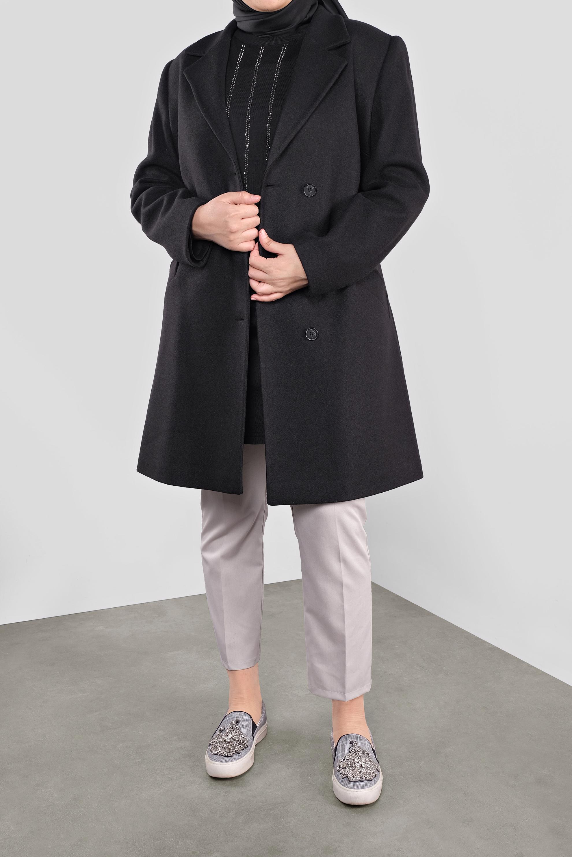 Vêtements hijab NOIR CABAN À DEUX RANGÉES DE BOUTONS 90166 