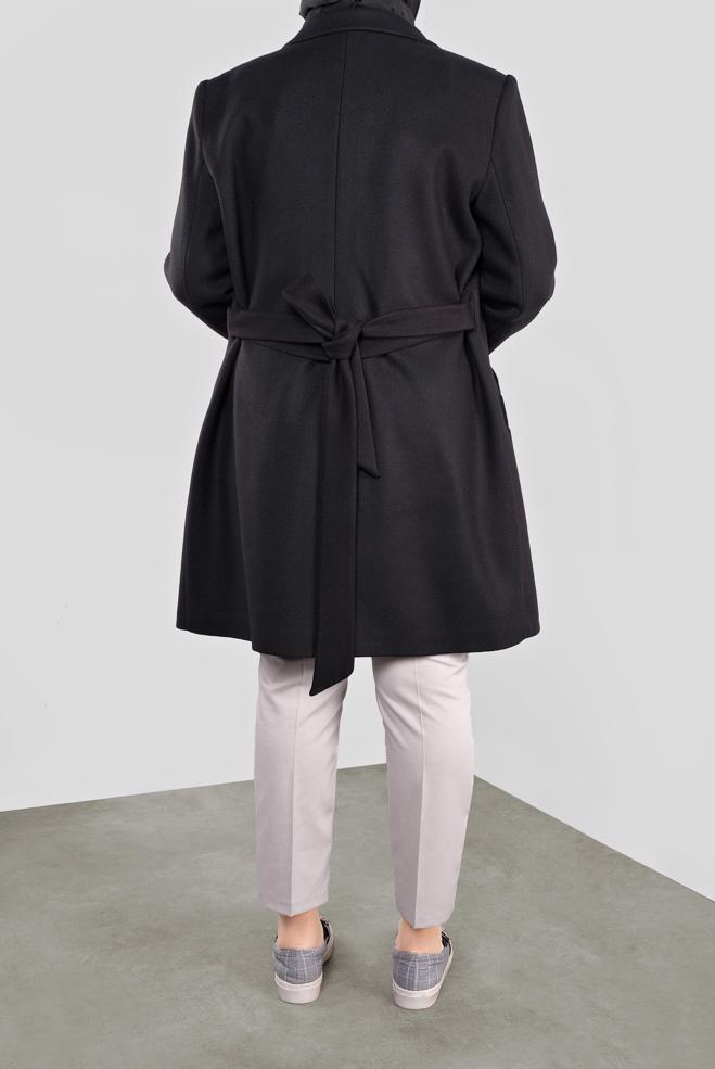 Vêtements hijab NOIR CABAN À DEUX RANGÉES DE BOUTONS 90166  - ALVİNA