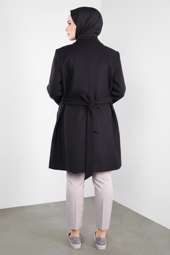 Hijab clothing BLACK DOUBLE-BREASTED CACHE COAT 90166 - ALVİNA