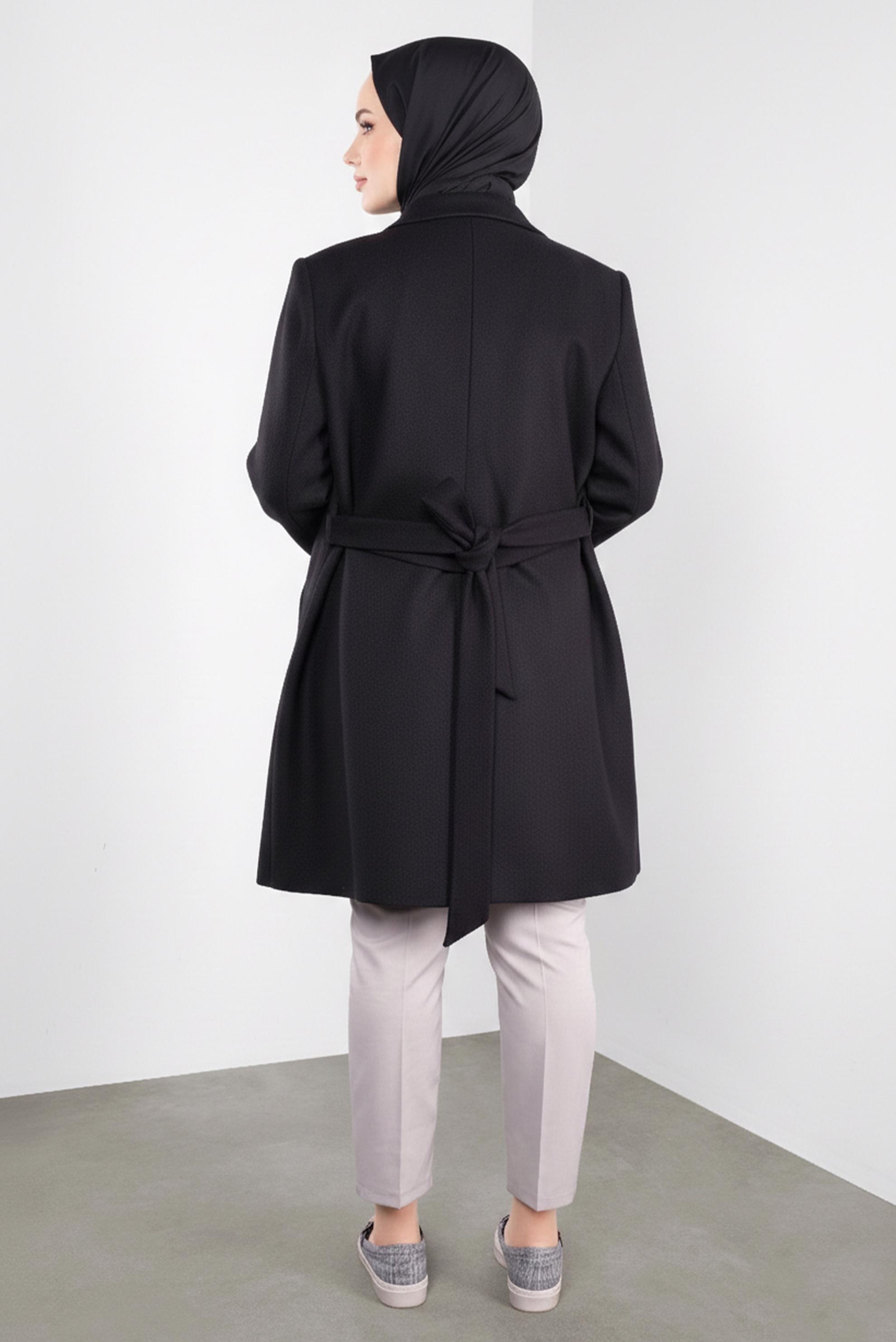 Hijab clothing BLACK DOUBLE-BREASTED CACHE COAT 90166