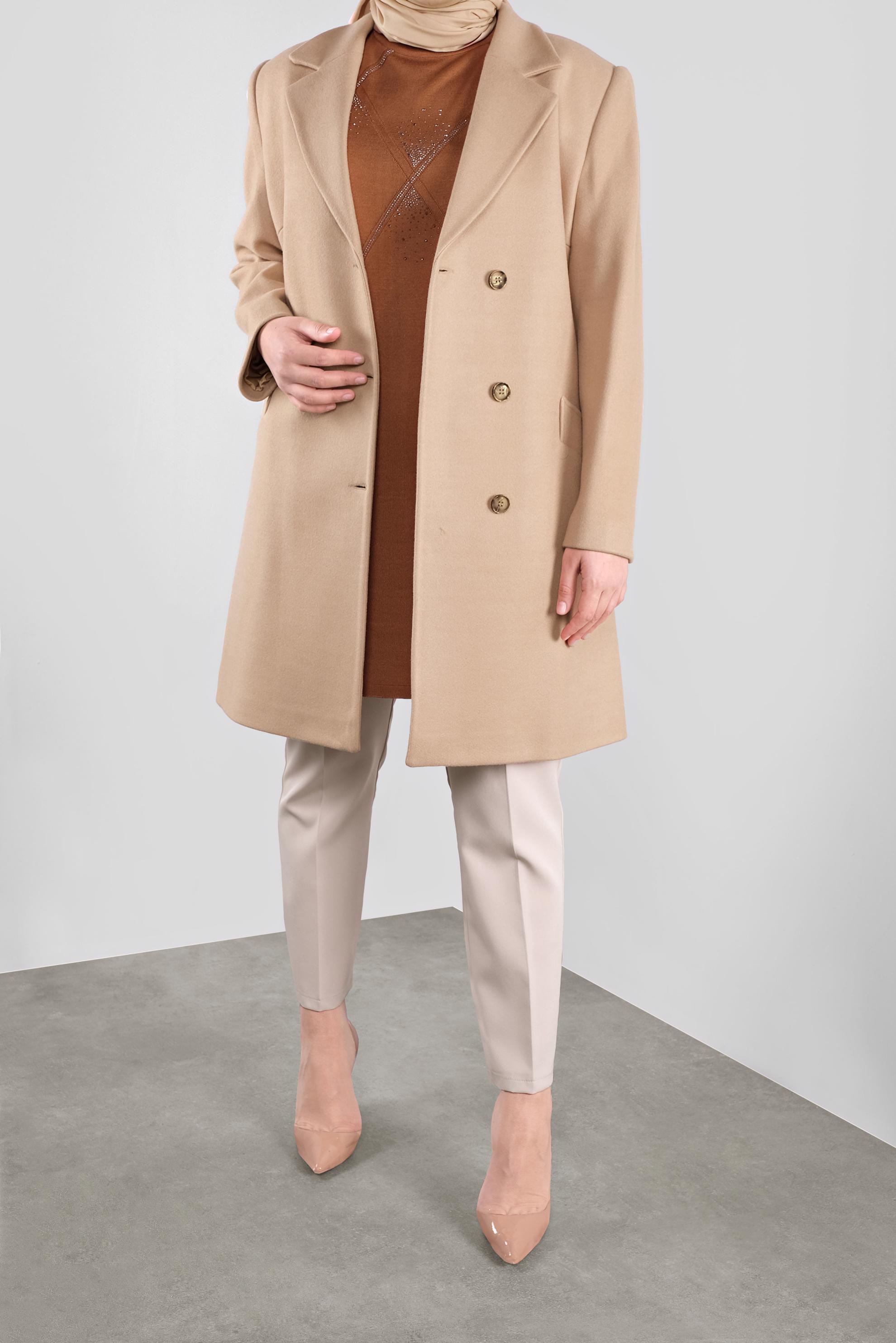 Vêtements hijab BRUN CABAN À DEUX RANGÉES DE BOUTONS 90166 